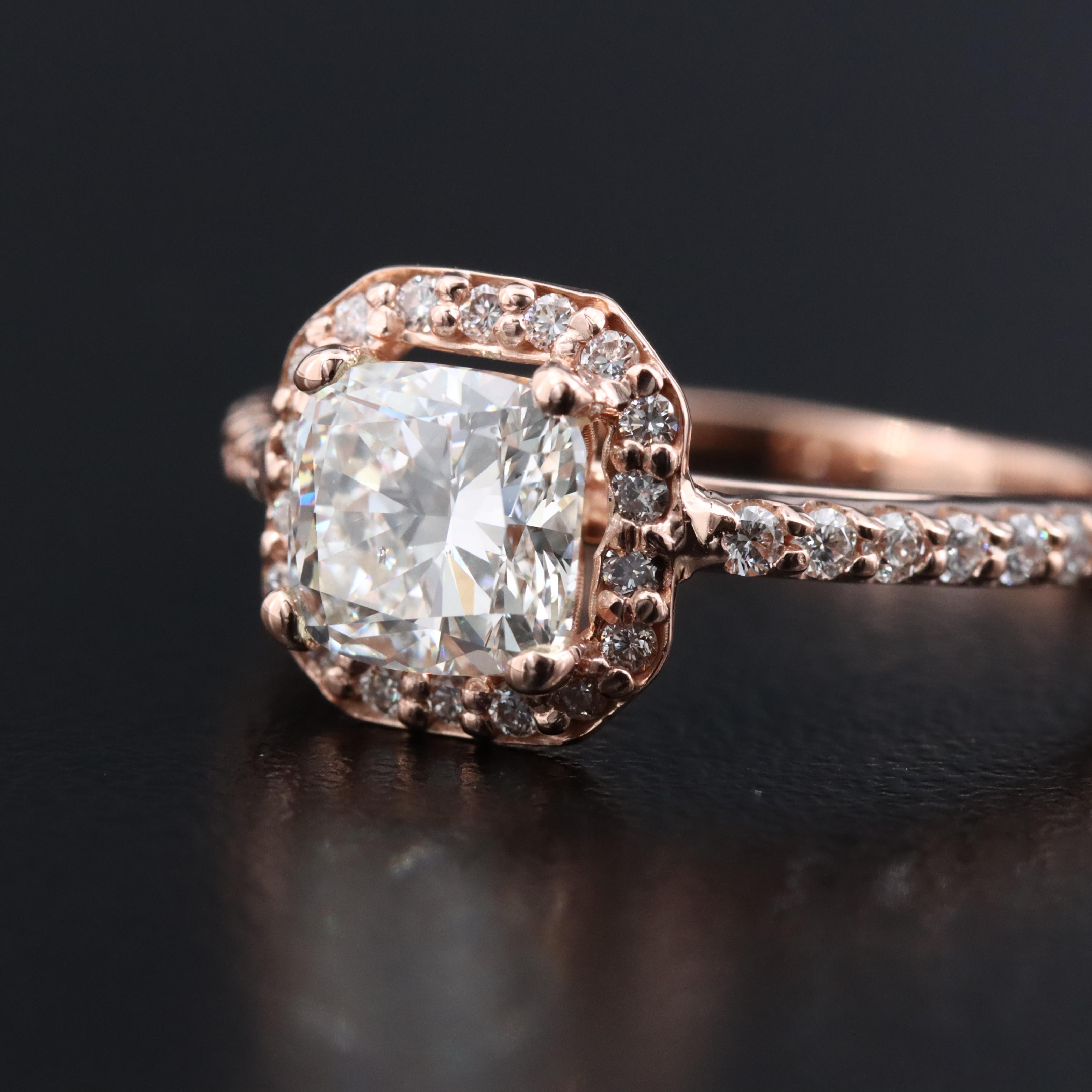 14K 1.56 CTW Diamond Rose Gold Ring with GIA eReport