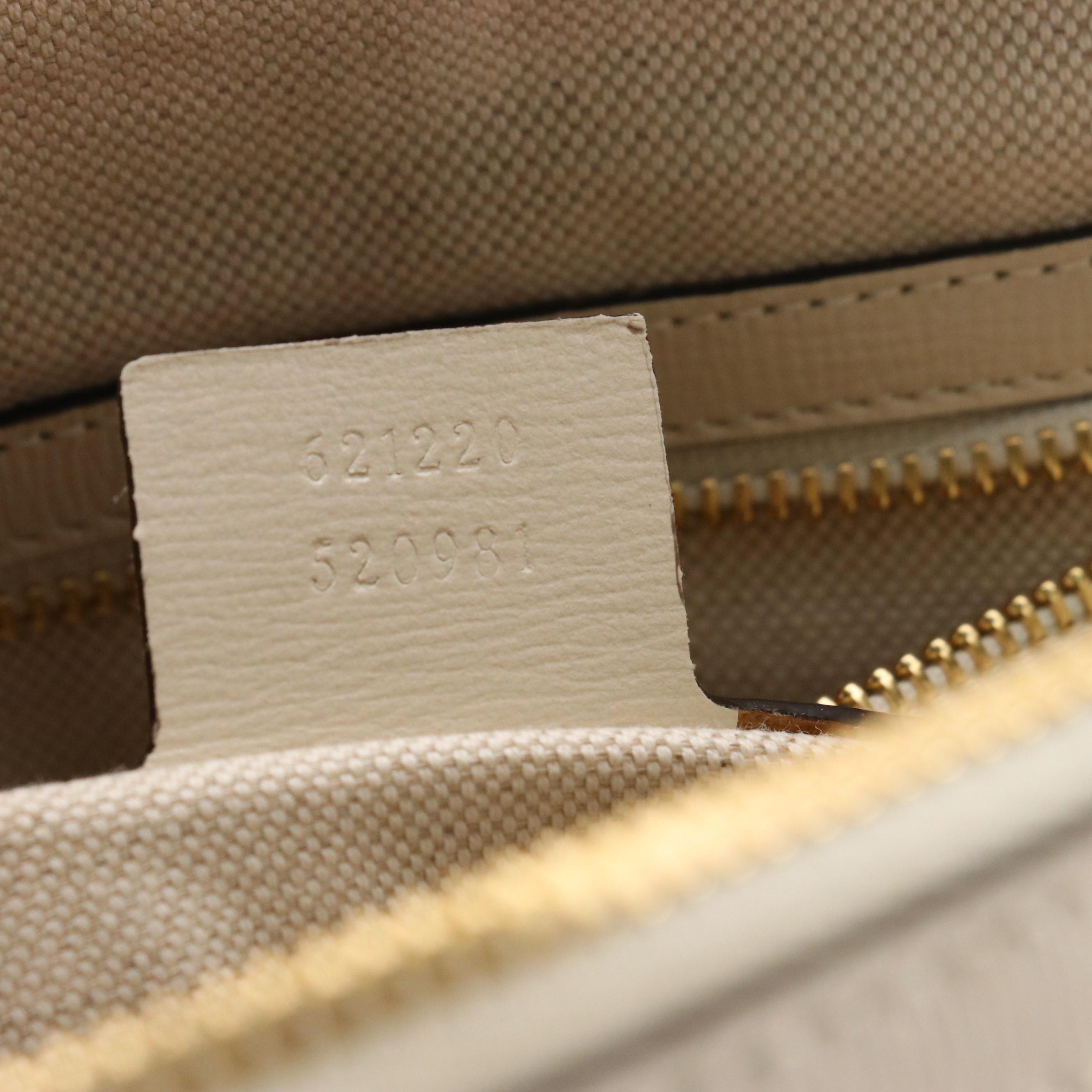 Gucci Zip Around Two-Way Horsebit Satchel in GG Supreme Canvas and White Leather