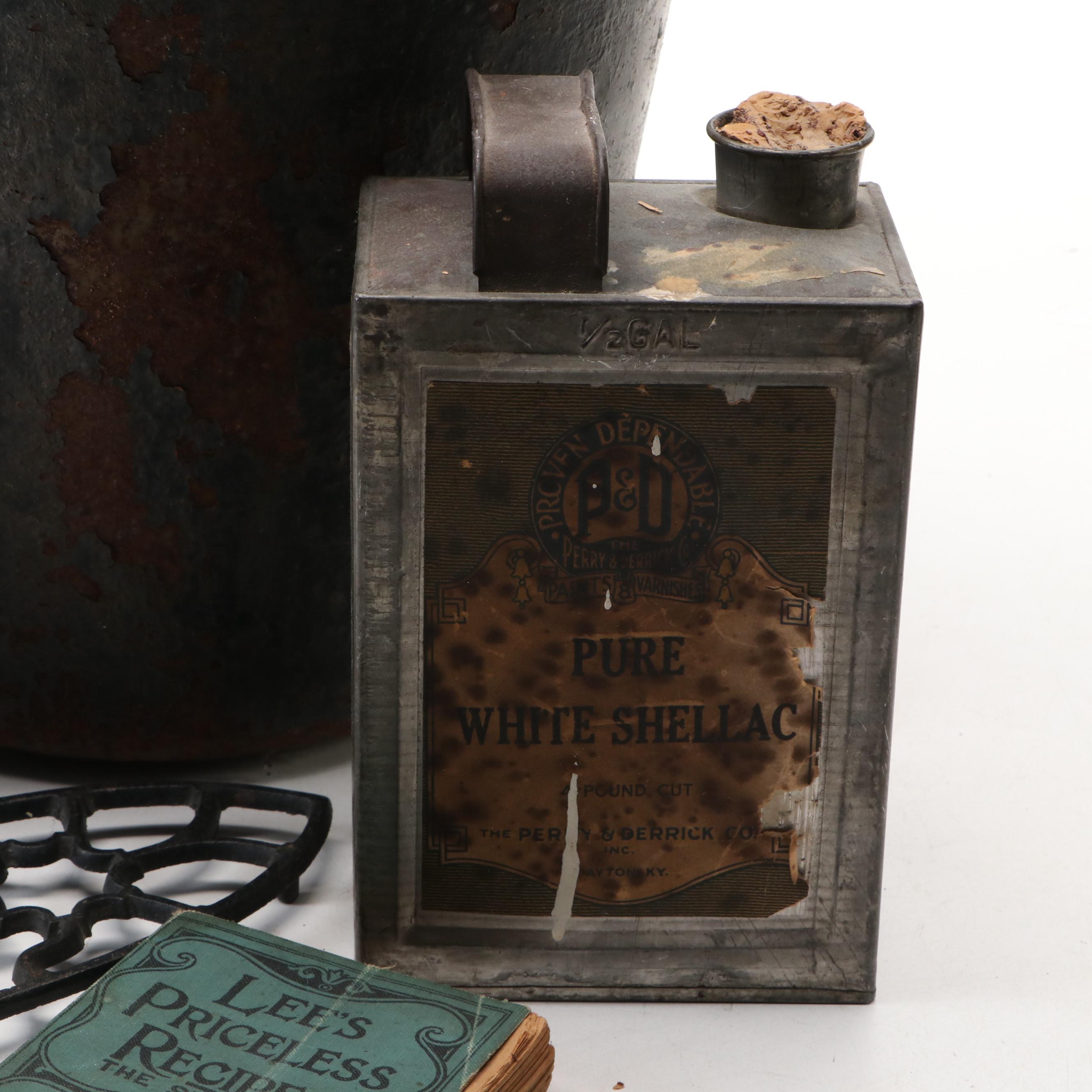 American Primitive Milking Pail with Cylindrical Metal Grater and Other Décor