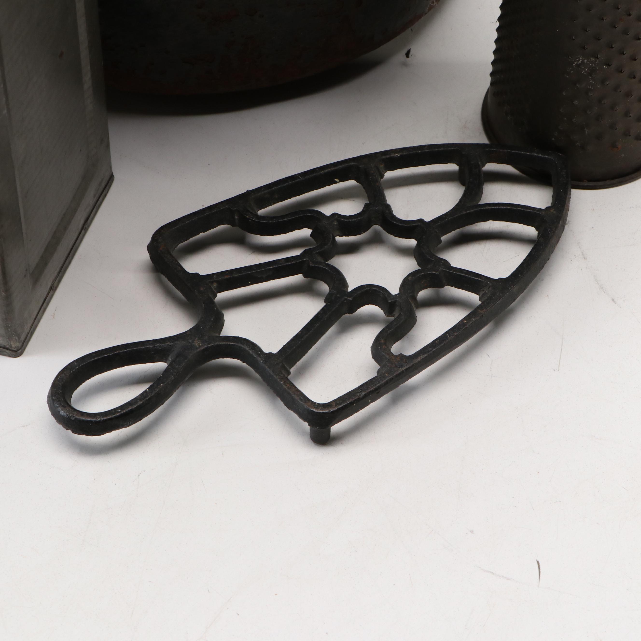 American Primitive Milking Pail with Cylindrical Metal Grater and Other Décor