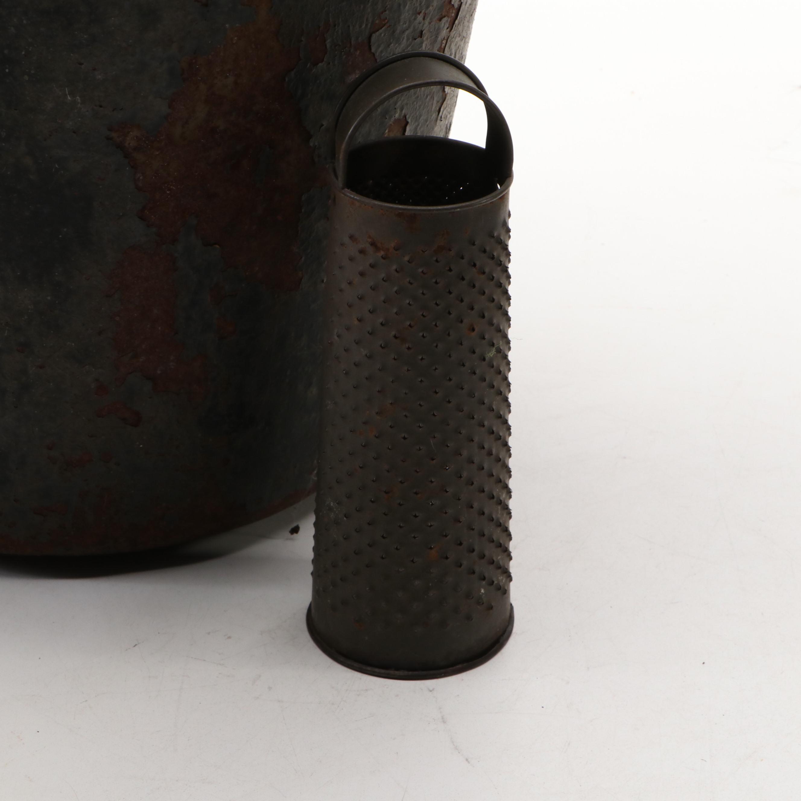 American Primitive Milking Pail with Cylindrical Metal Grater and Other Décor