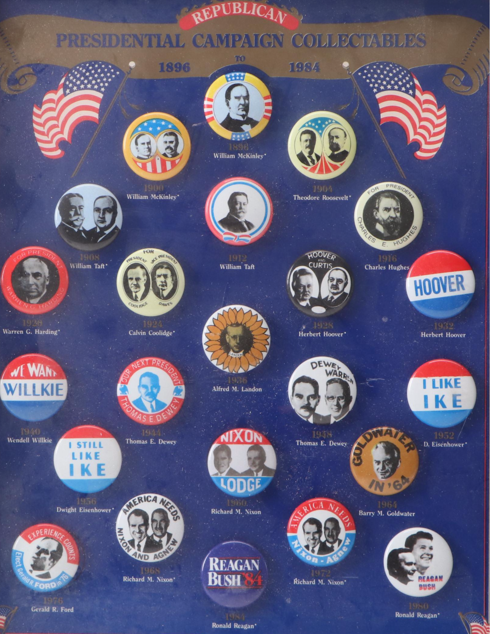 Democratic and Republican Presidential Campaign Collectible Pinbacks, 1984