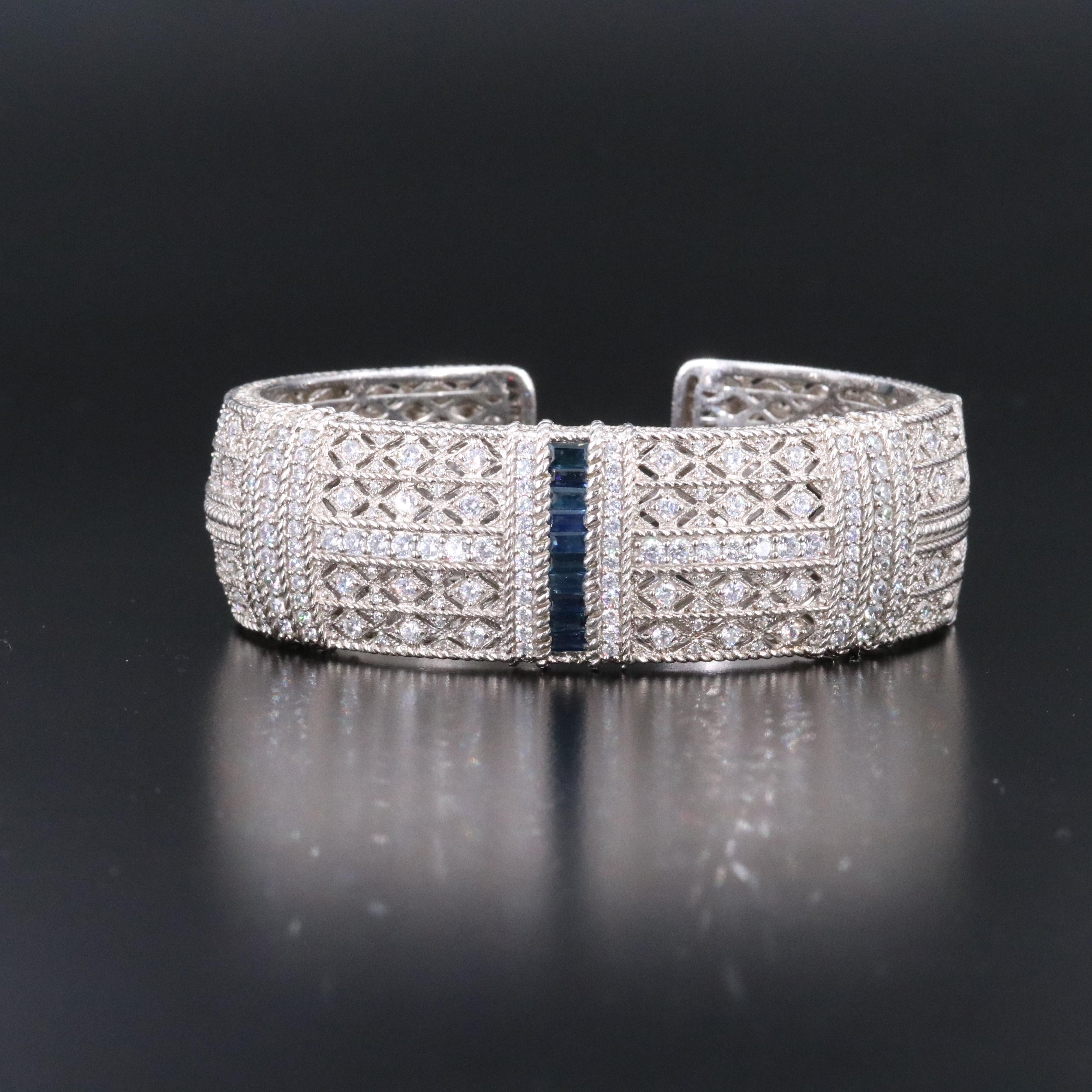 Judith Ripka Sterling Sapphire and Cubic Zirconia Kick Cuff Bracelet