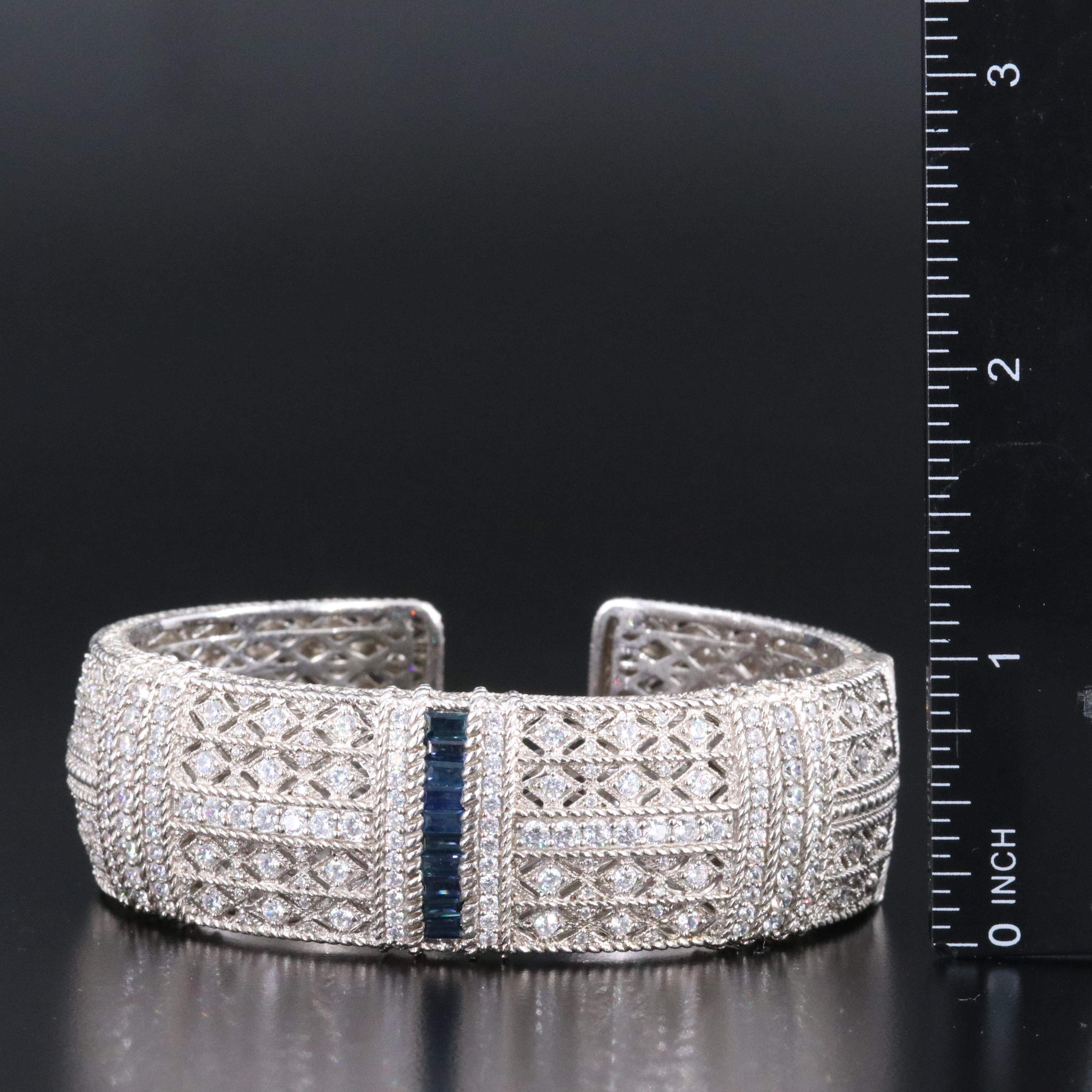 Judith Ripka Sterling Sapphire and Cubic Zirconia Kick Cuff Bracelet
