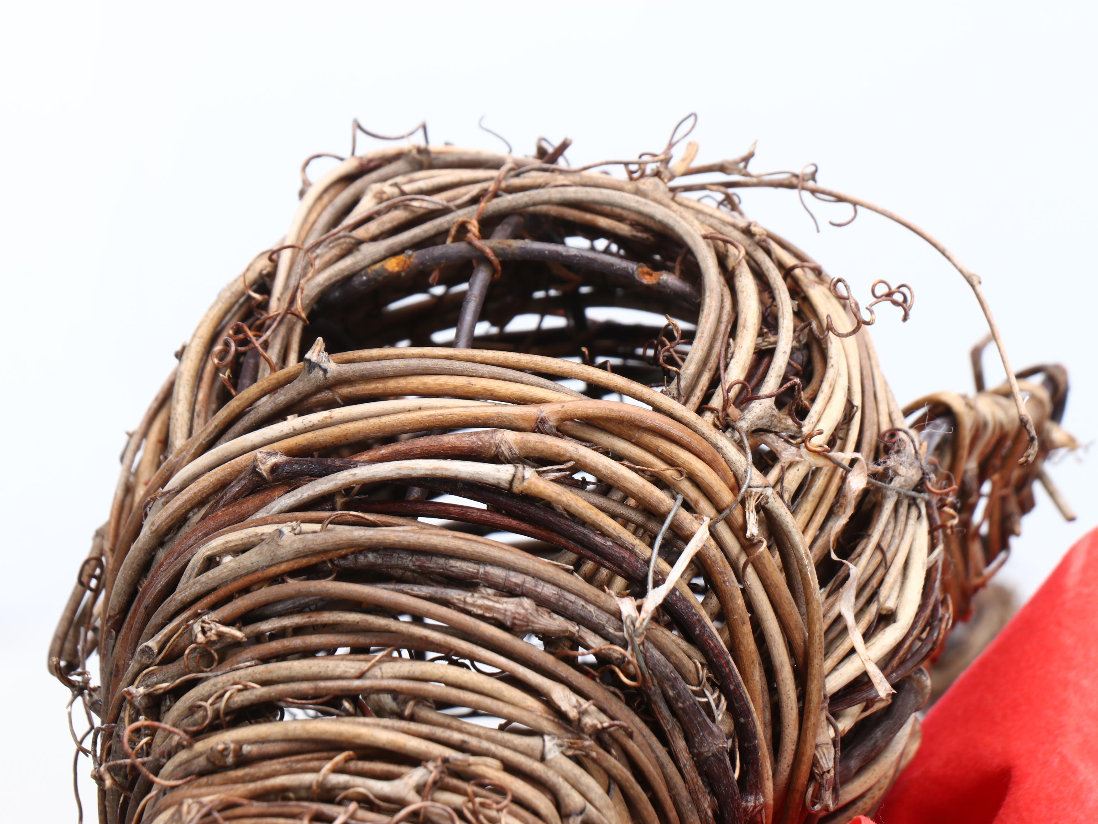 Folk Art Style Woven Reindeer with Wooden Garland