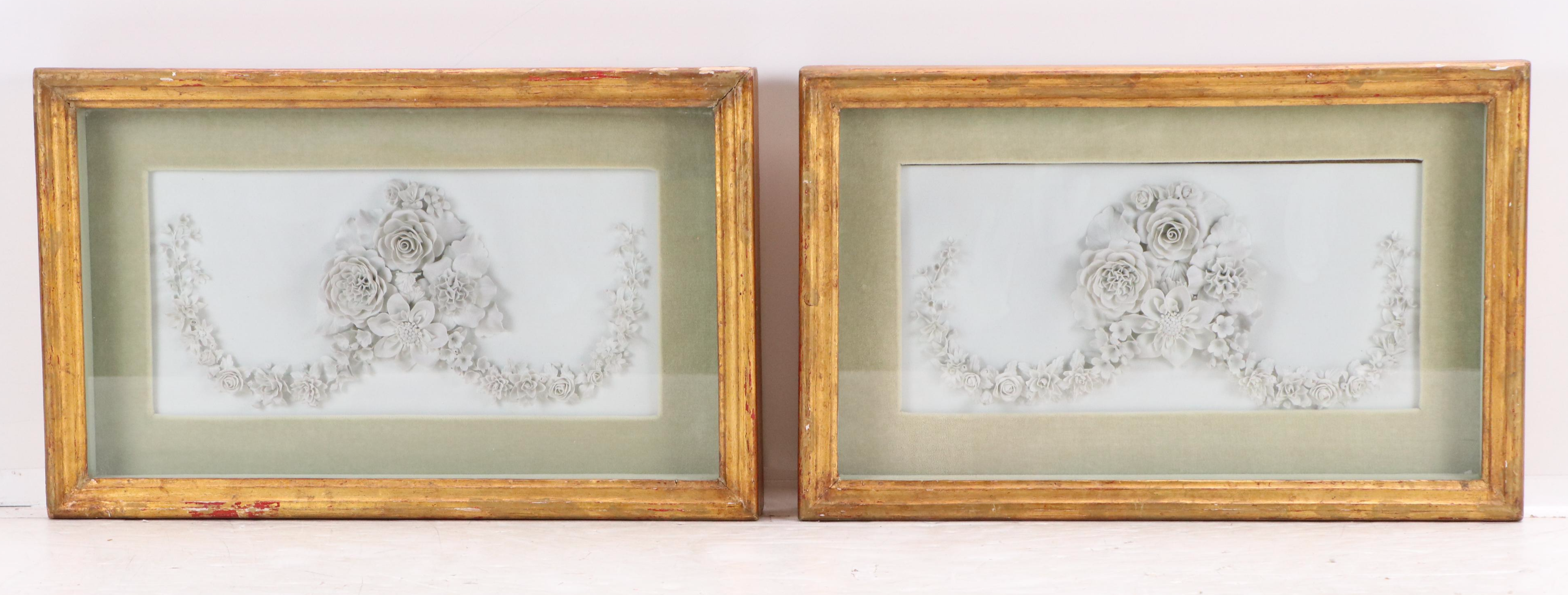 Floral Relief Sculptures in Symmetrical Diptych, Late 20th–21st Century