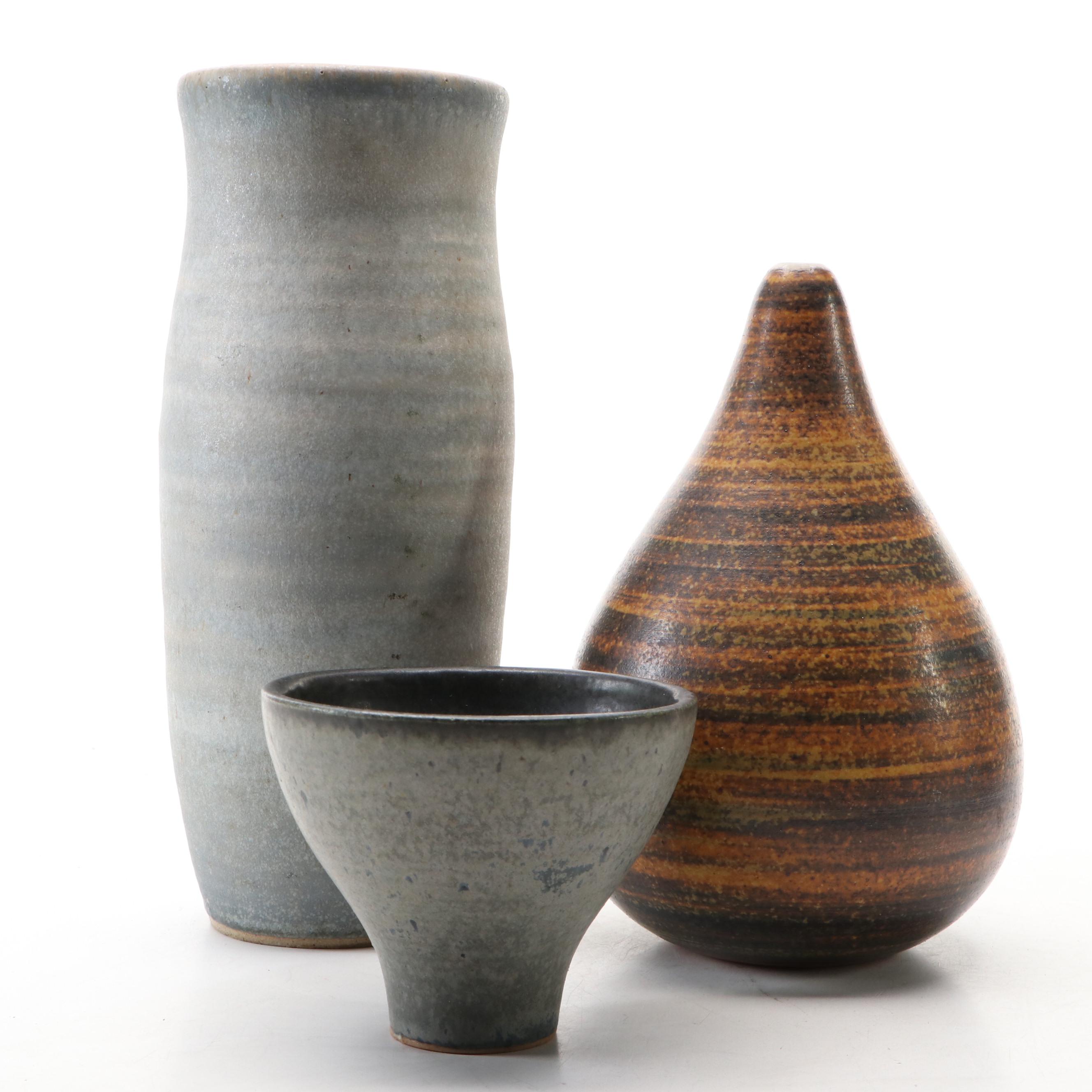 Camilla Garret Mid Century Modern Art Pottery Ceramic Vases and Bowl