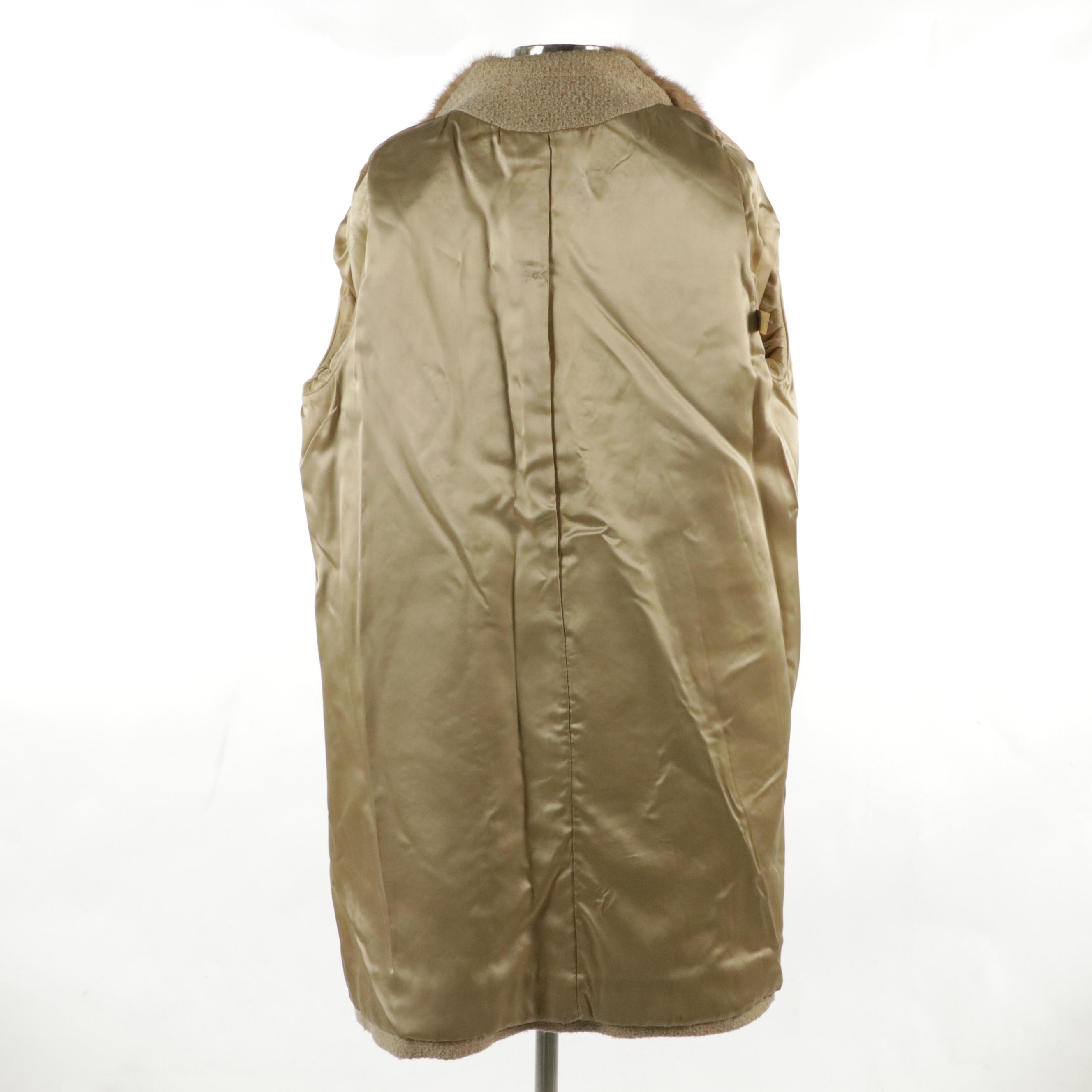 Pioneer Coat Company Mink Collar Coat in Nubby Wool, Early 1960s