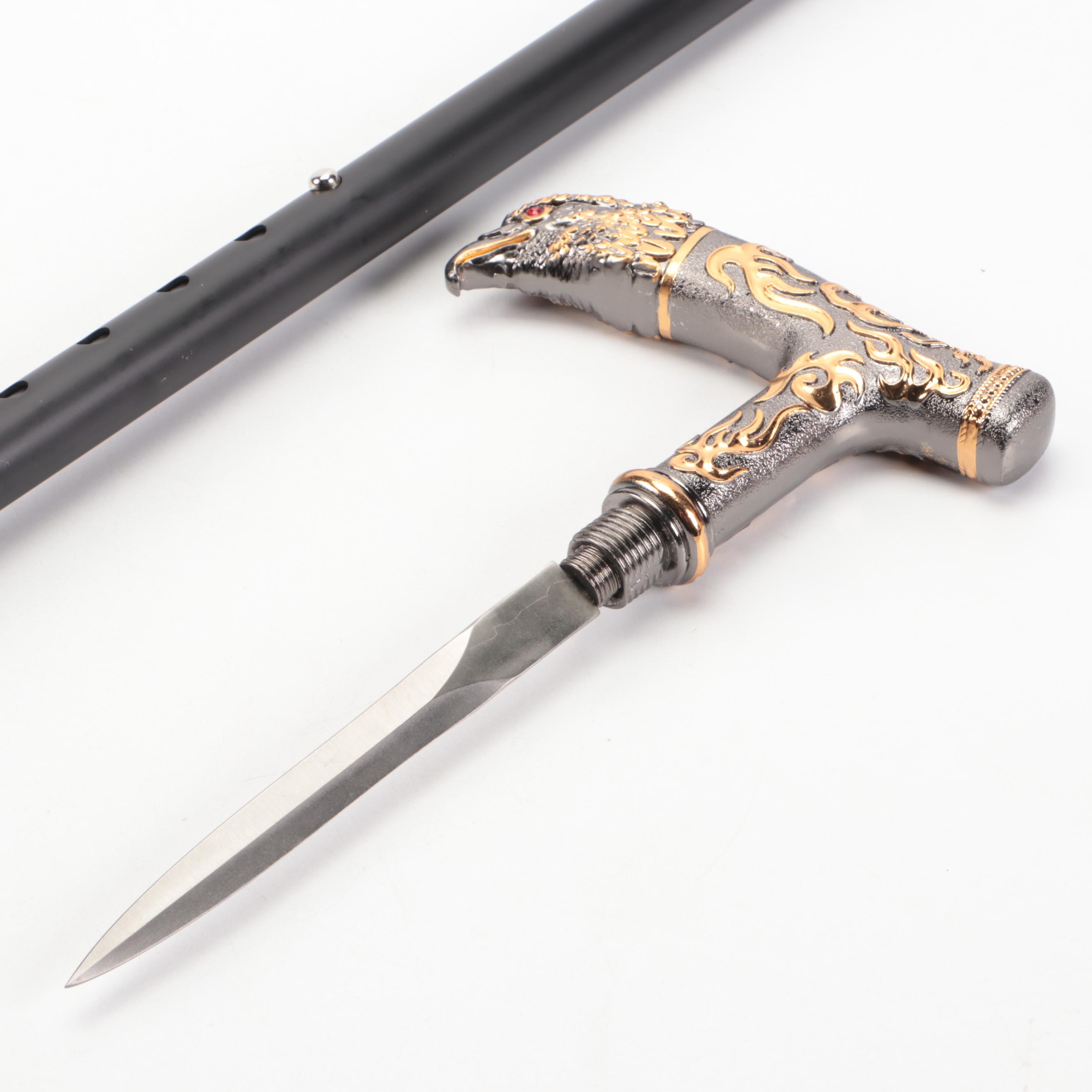 Embossed Eagle Head Derby-Handled Adjustable Sword Cane