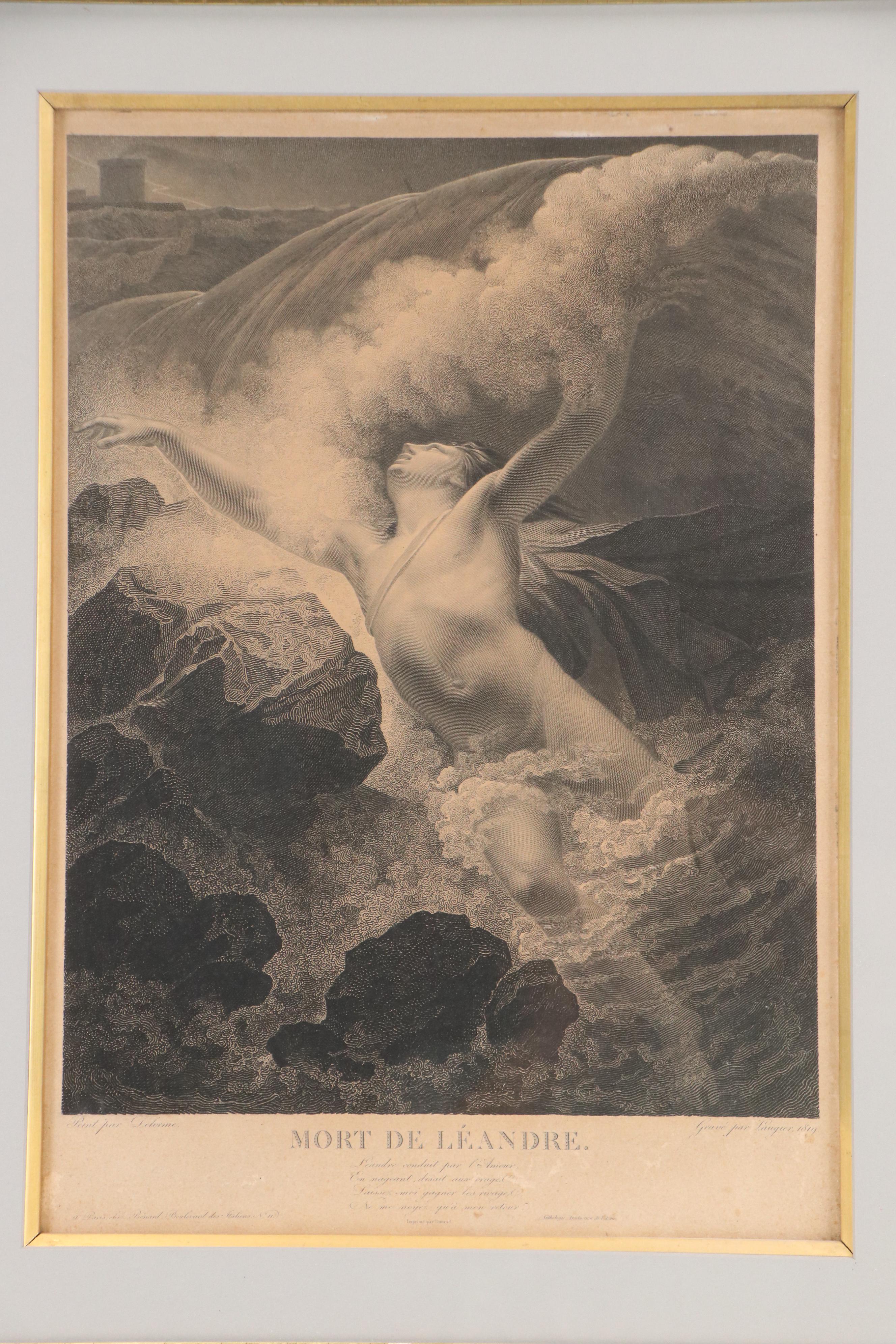 Laugier Engraving After Pierre Delorme "Mort de Léandre," 1819