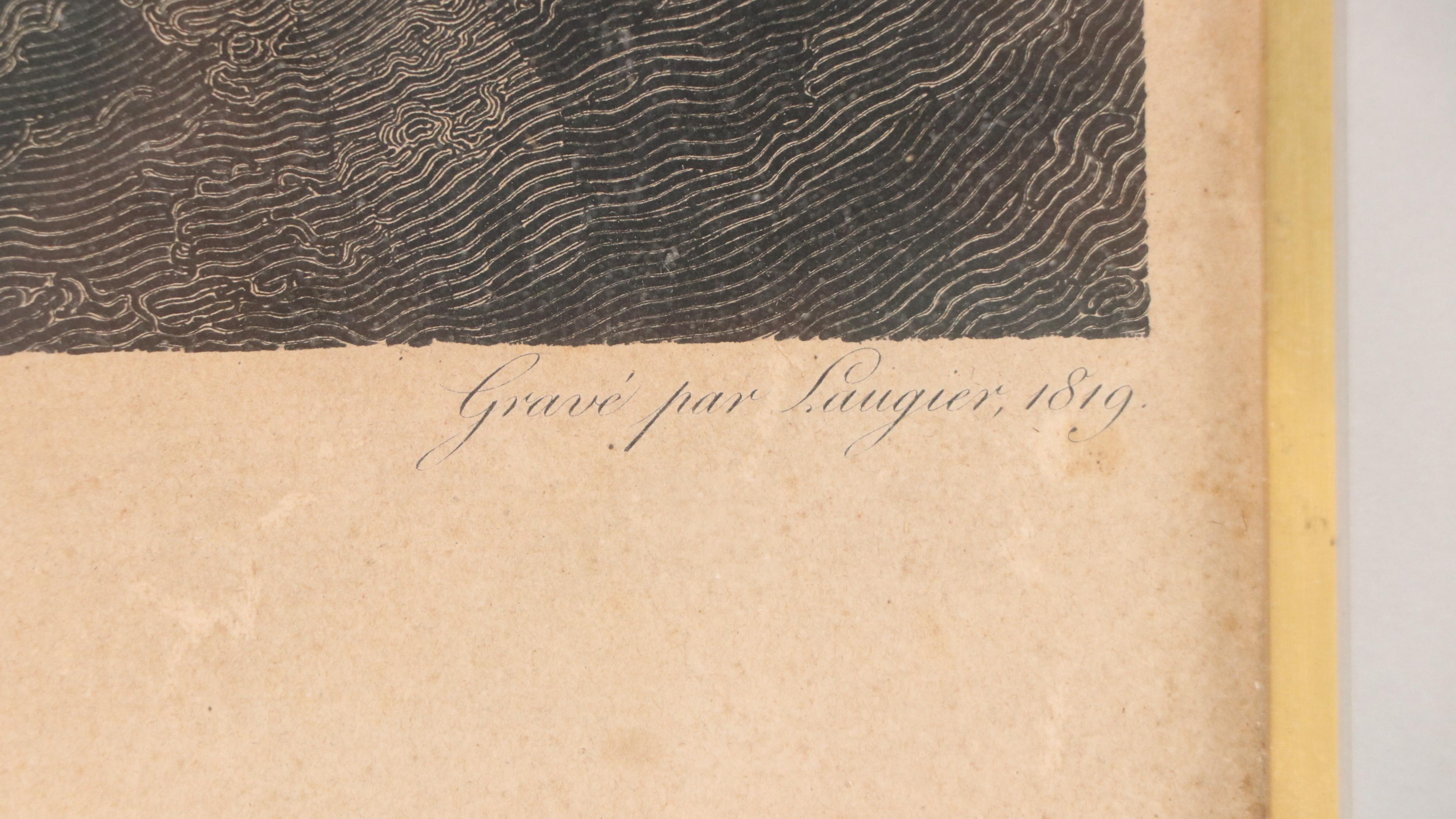 Laugier Engraving After Pierre Delorme "Mort de Léandre," 1819