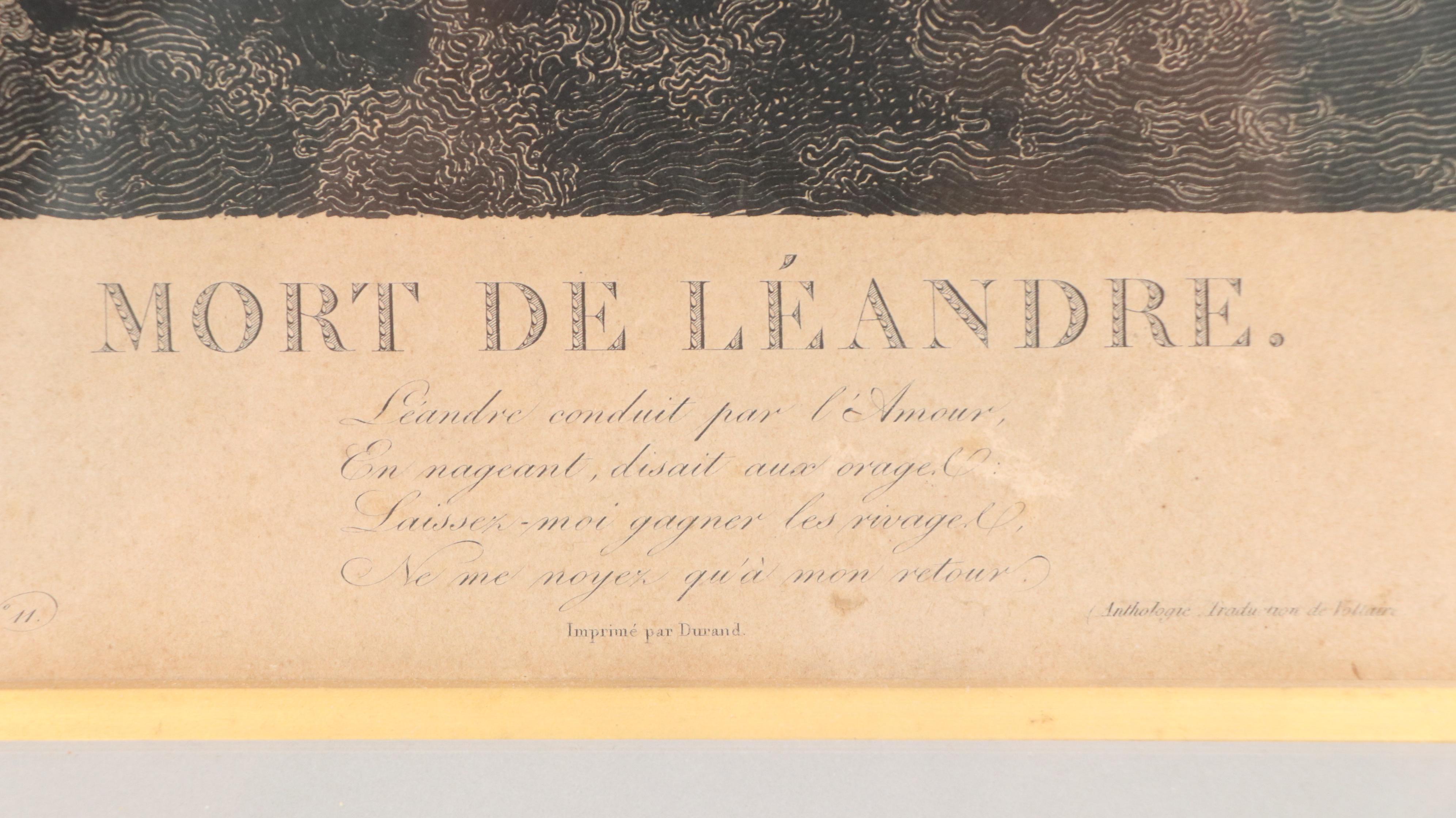 Laugier Engraving After Pierre Delorme "Mort de Léandre," 1819