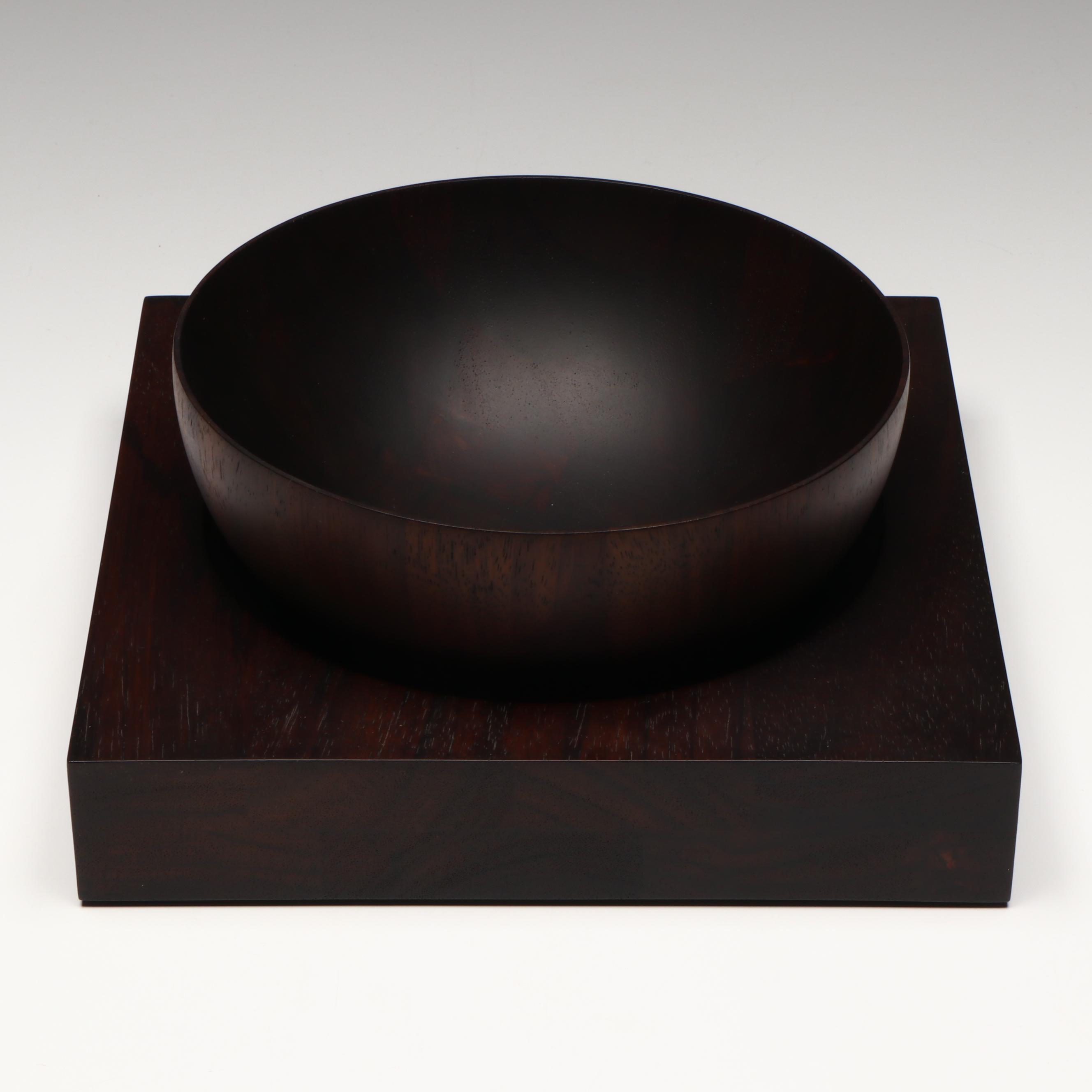 Hermès Round Wood Bowl with Square Tray