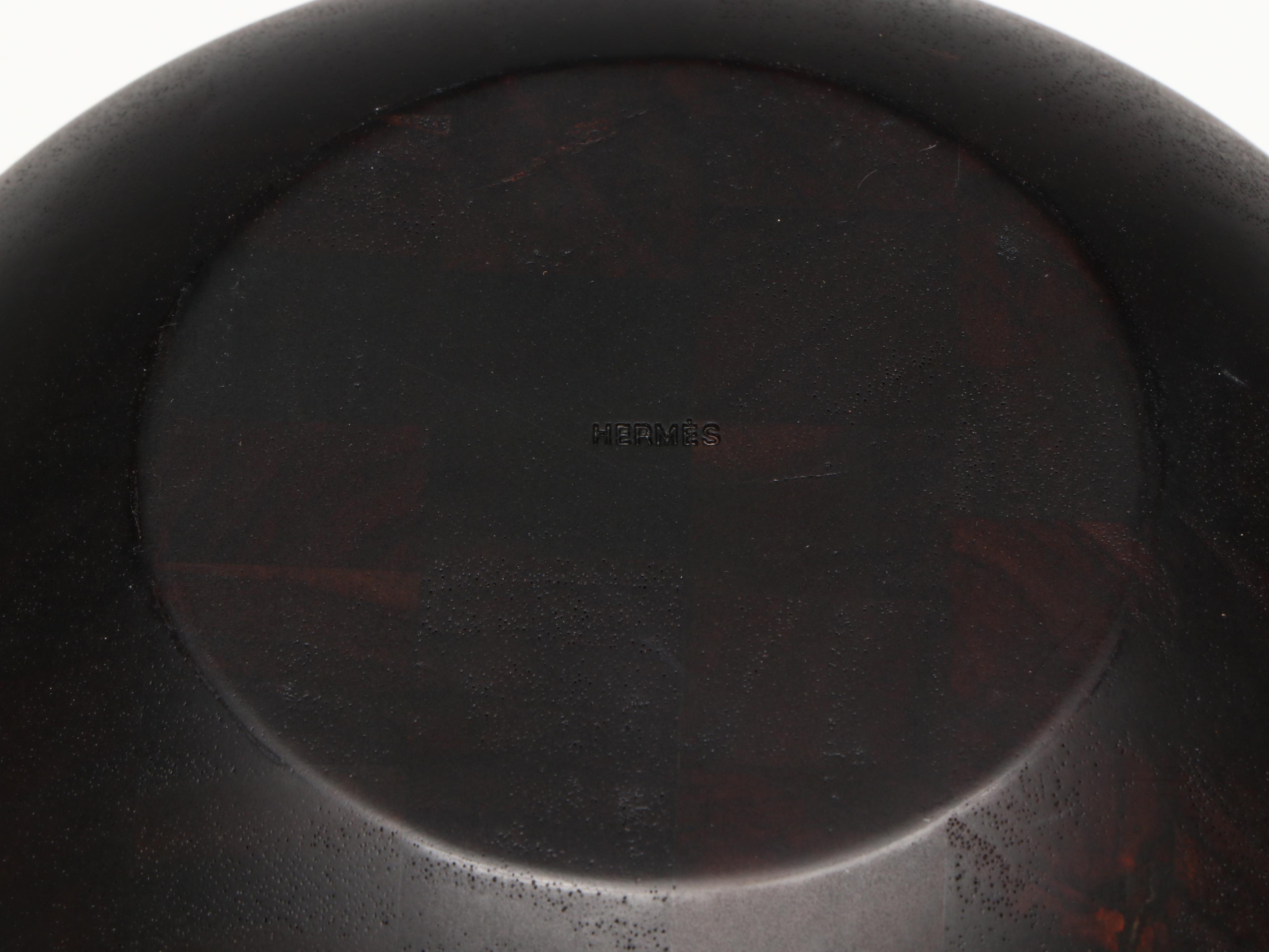 Hermès Round Wood Bowl with Square Tray