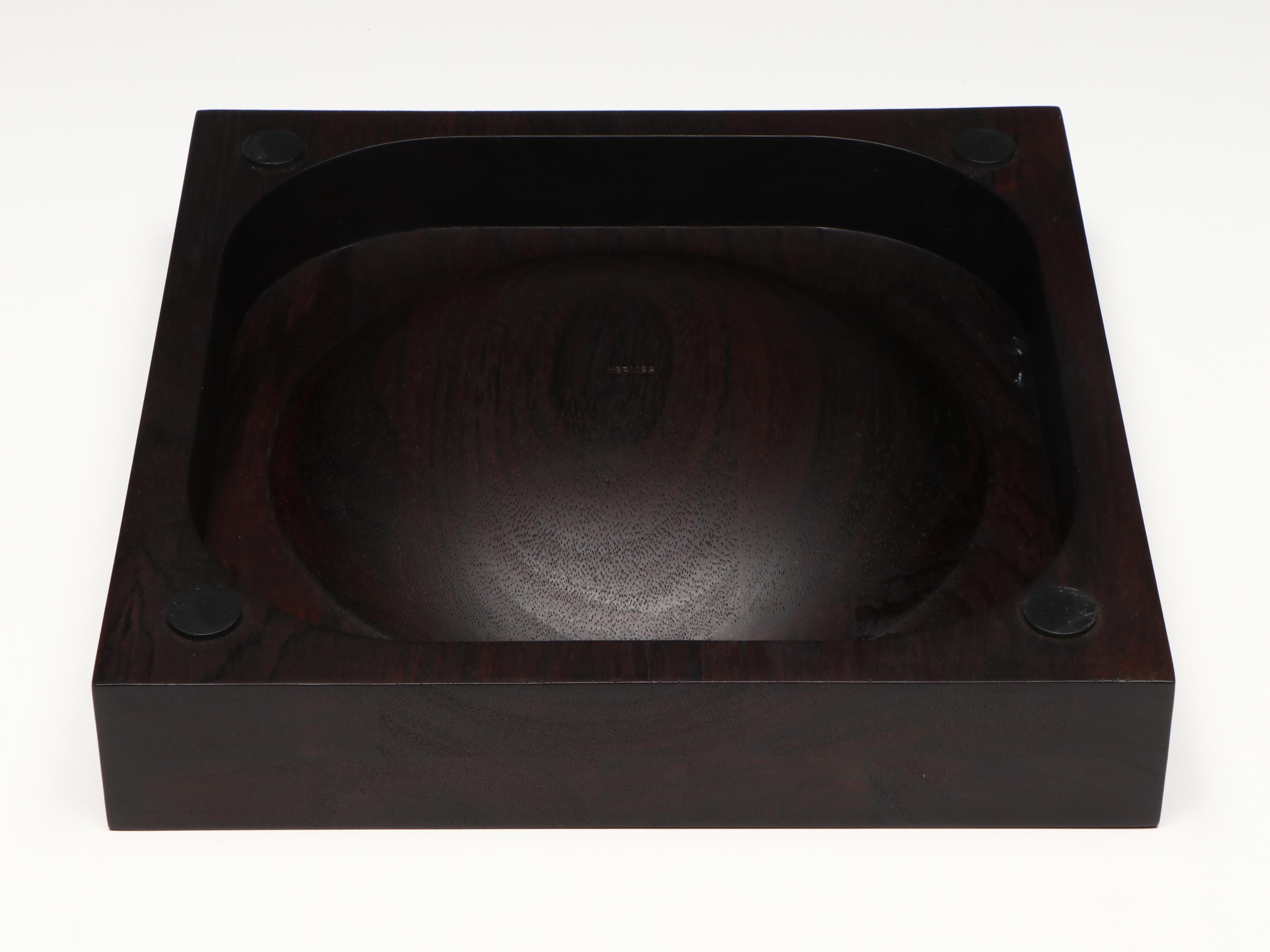 Hermès Round Wood Bowl with Square Tray