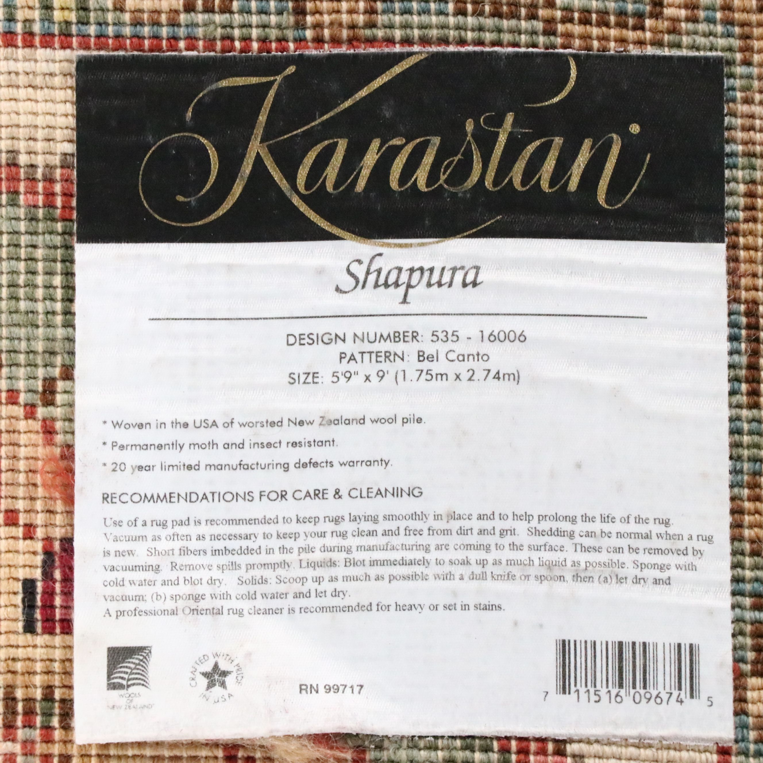 5'9 x 9'3 Machine Made Karastan Shapura "Bel Canto" Area Rug