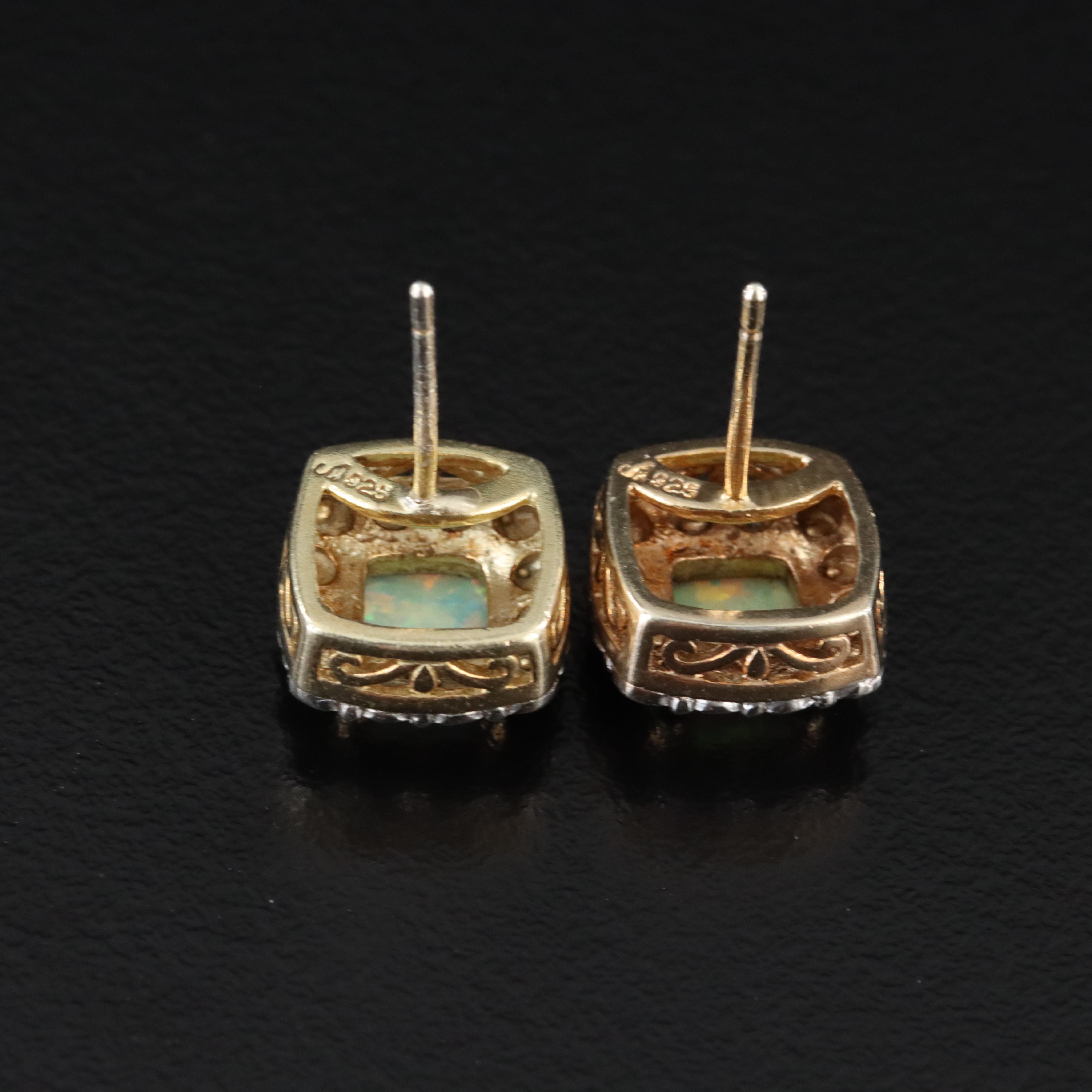 Veronese Sterling Lab Grown Opal and Diamond Stud Earrings