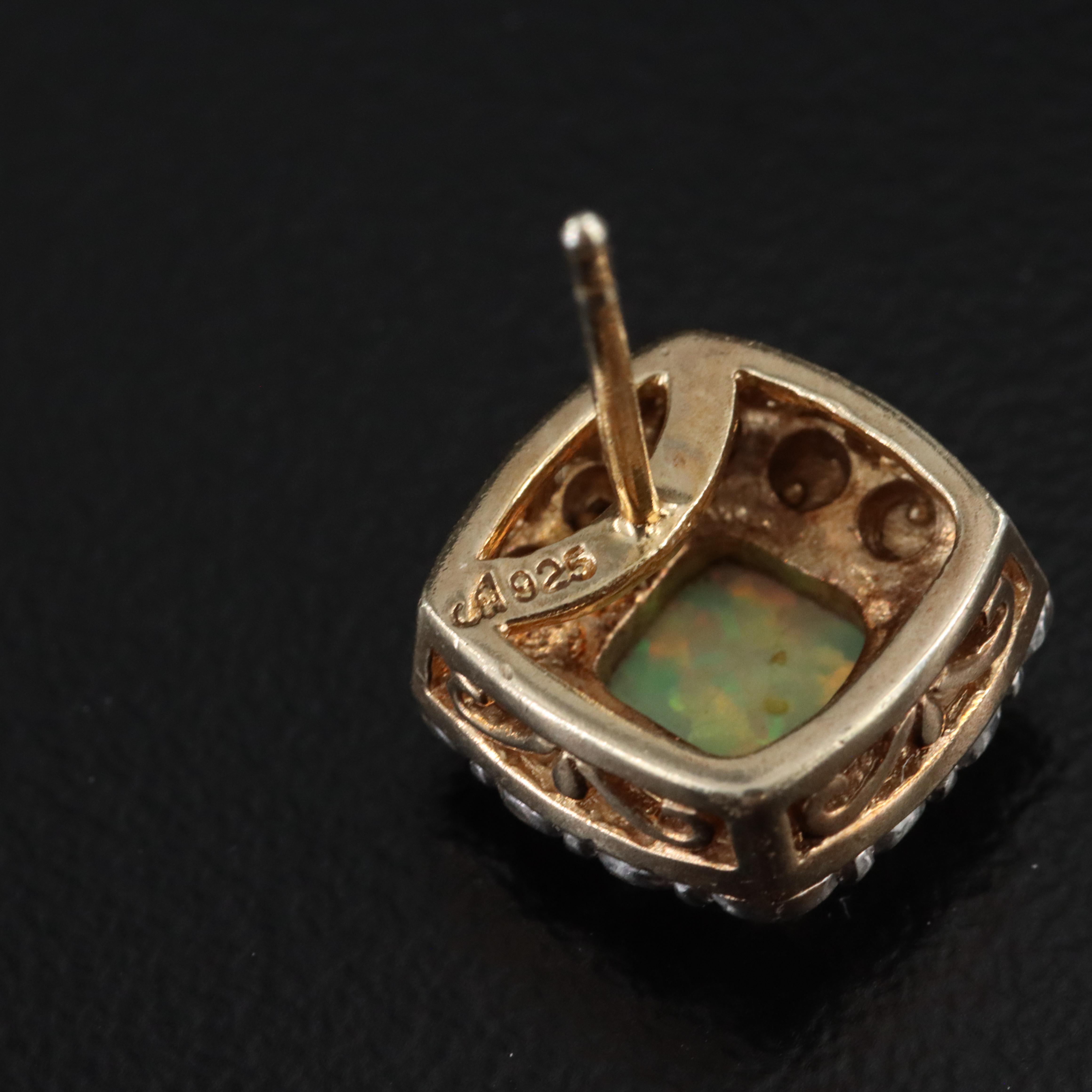 Veronese Sterling Lab Grown Opal and Diamond Stud Earrings