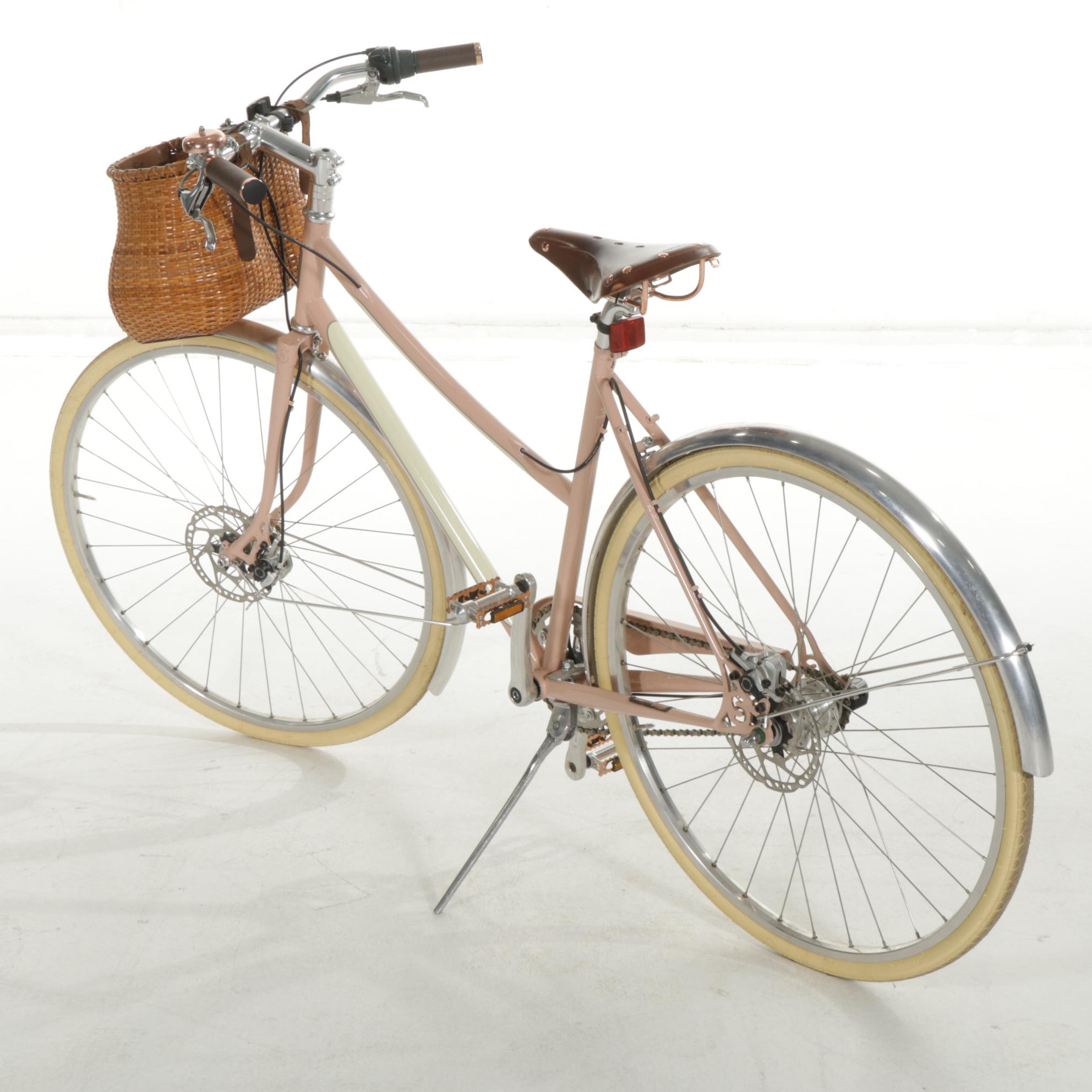 Shinola "Bixby" Step-Over City Bicycle with Tote n' Kari Woven Cane Basket