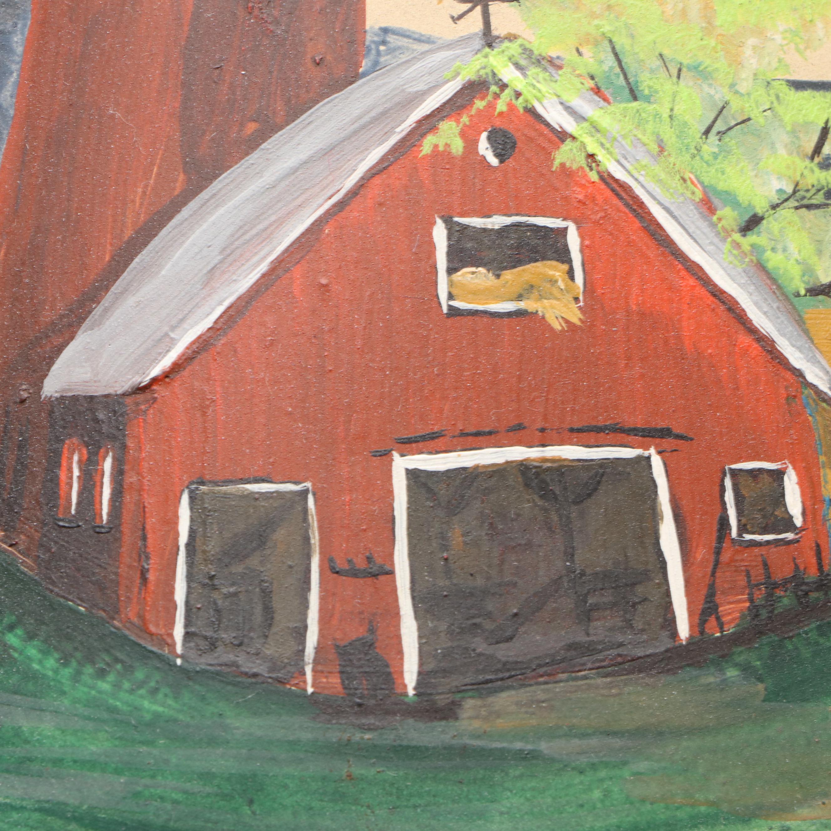 Victorian Style Metal Lamp with Hand-Painted Farmland Scene Tole Lampshade