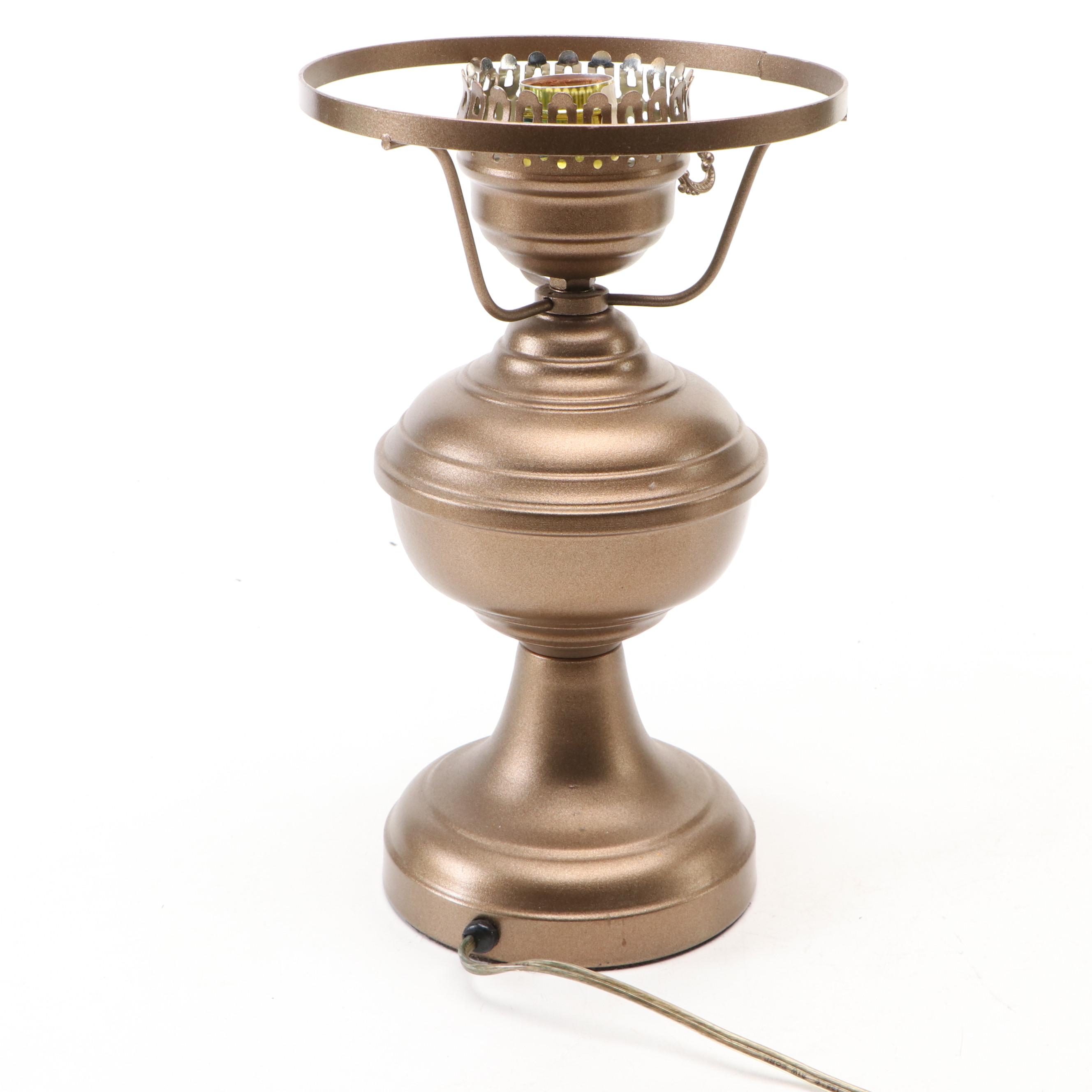 Victorian Style Metal Lamp with Hand-Painted Farmland Scene Tole Lampshade