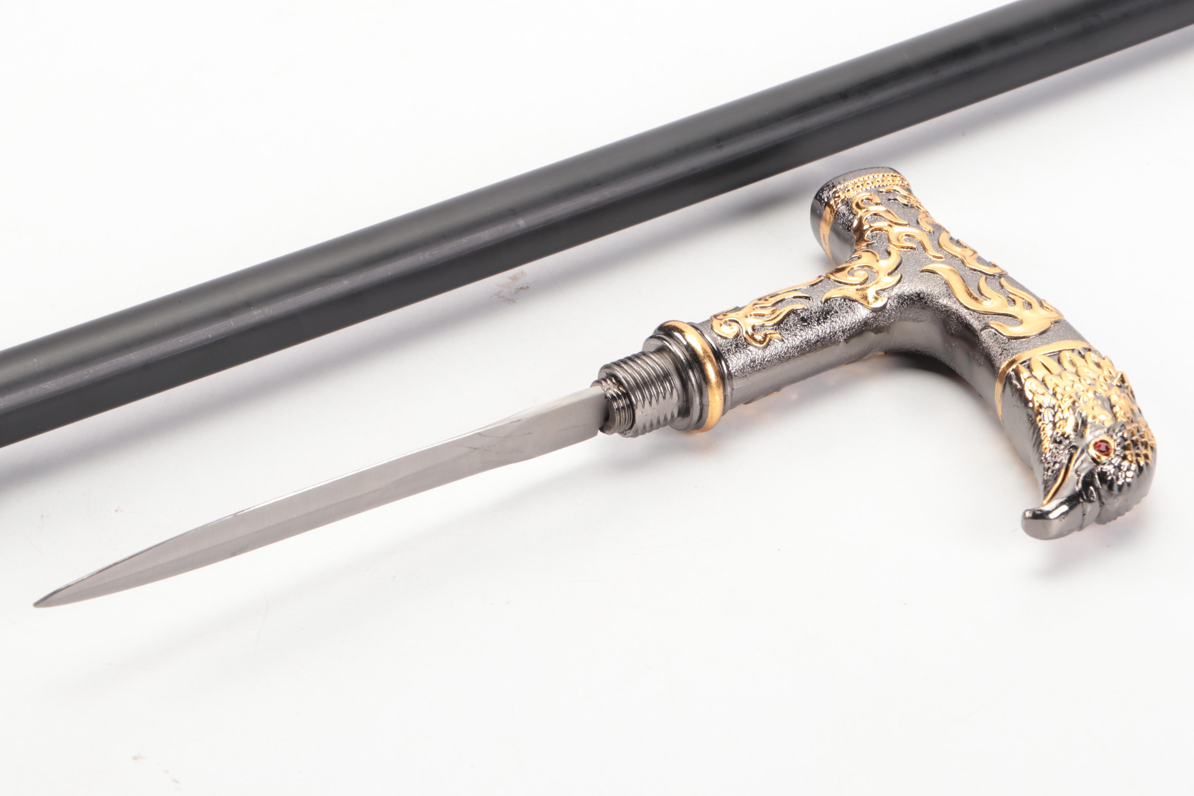 Embossed Eagle Head Derby-Handled Adjustable Sword Cane