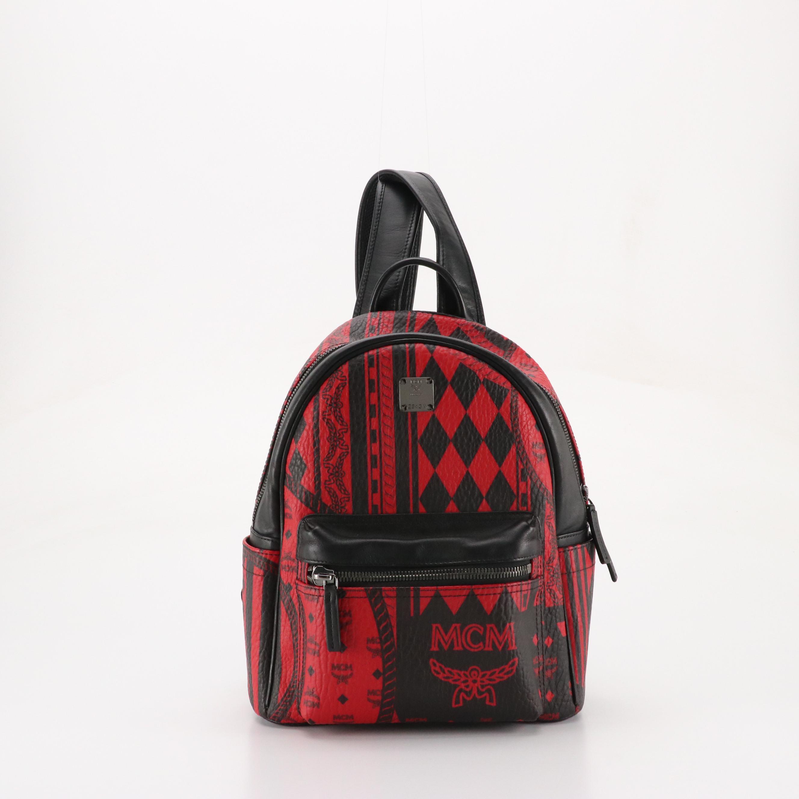 MCM Stark Small Backpack in Red Baroque Print