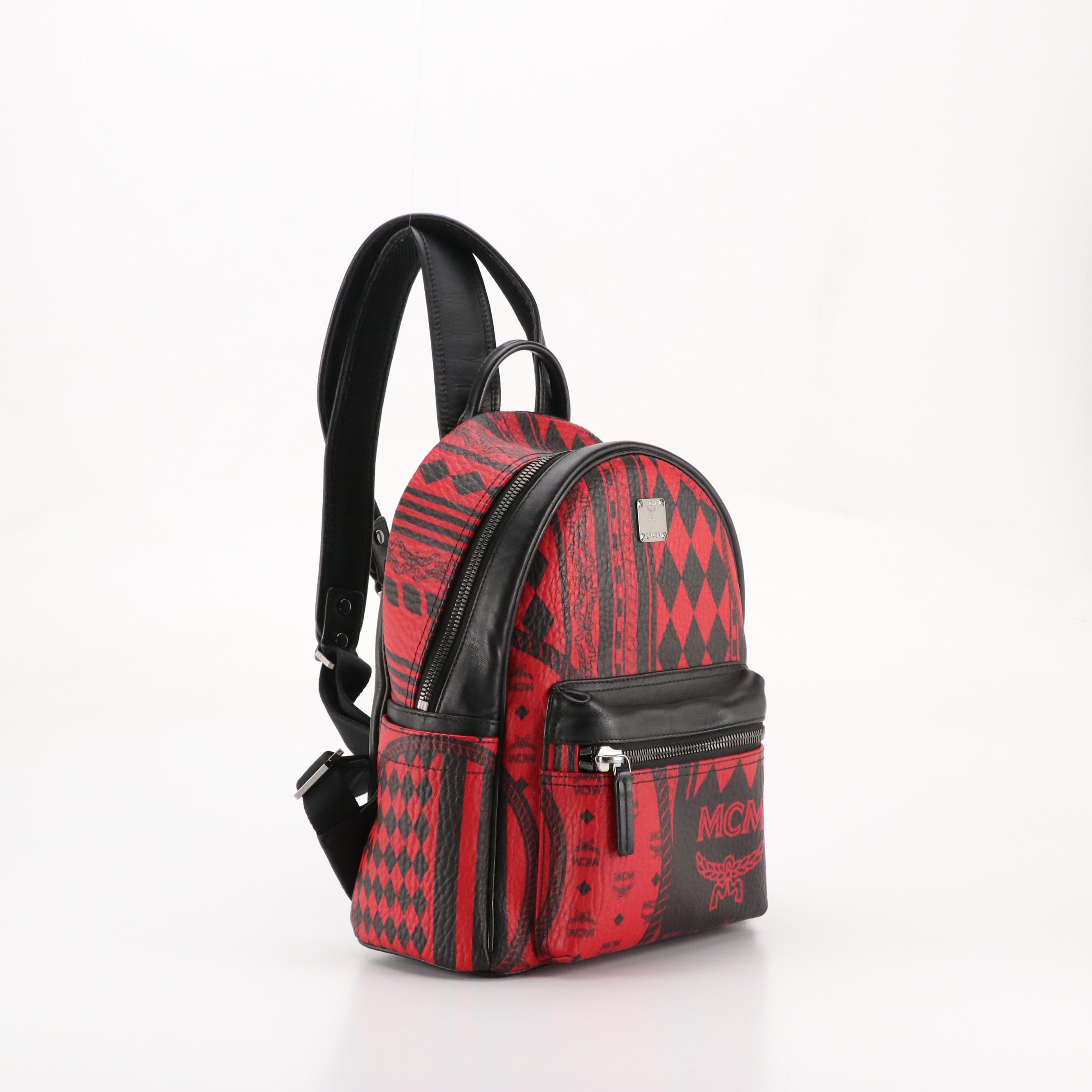 MCM Stark Small Backpack in Red Baroque Print