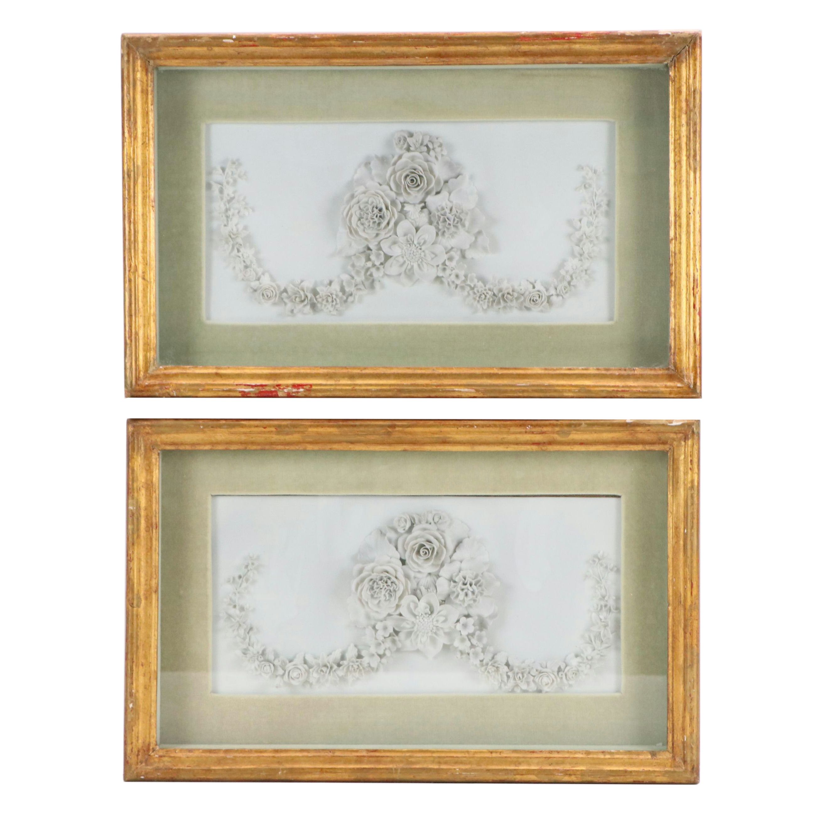 Floral Relief Sculptures in Symmetrical Diptych, Late 20th–21st Century