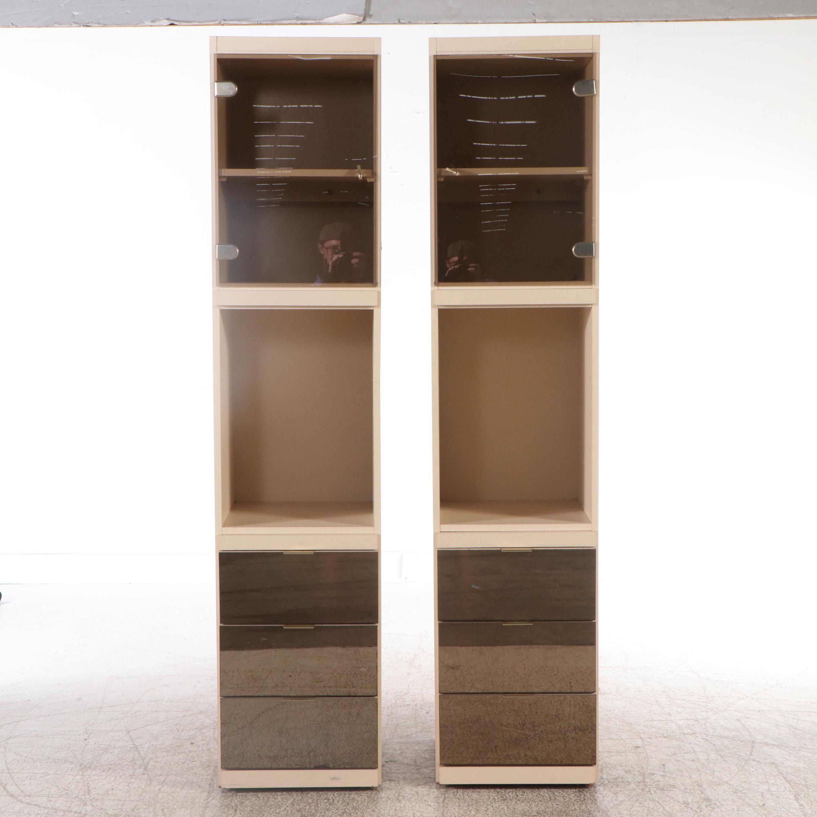 Pair of Postmodernist Smoked Mirrored Glass and Laminate Cabinets, Late 20th C.