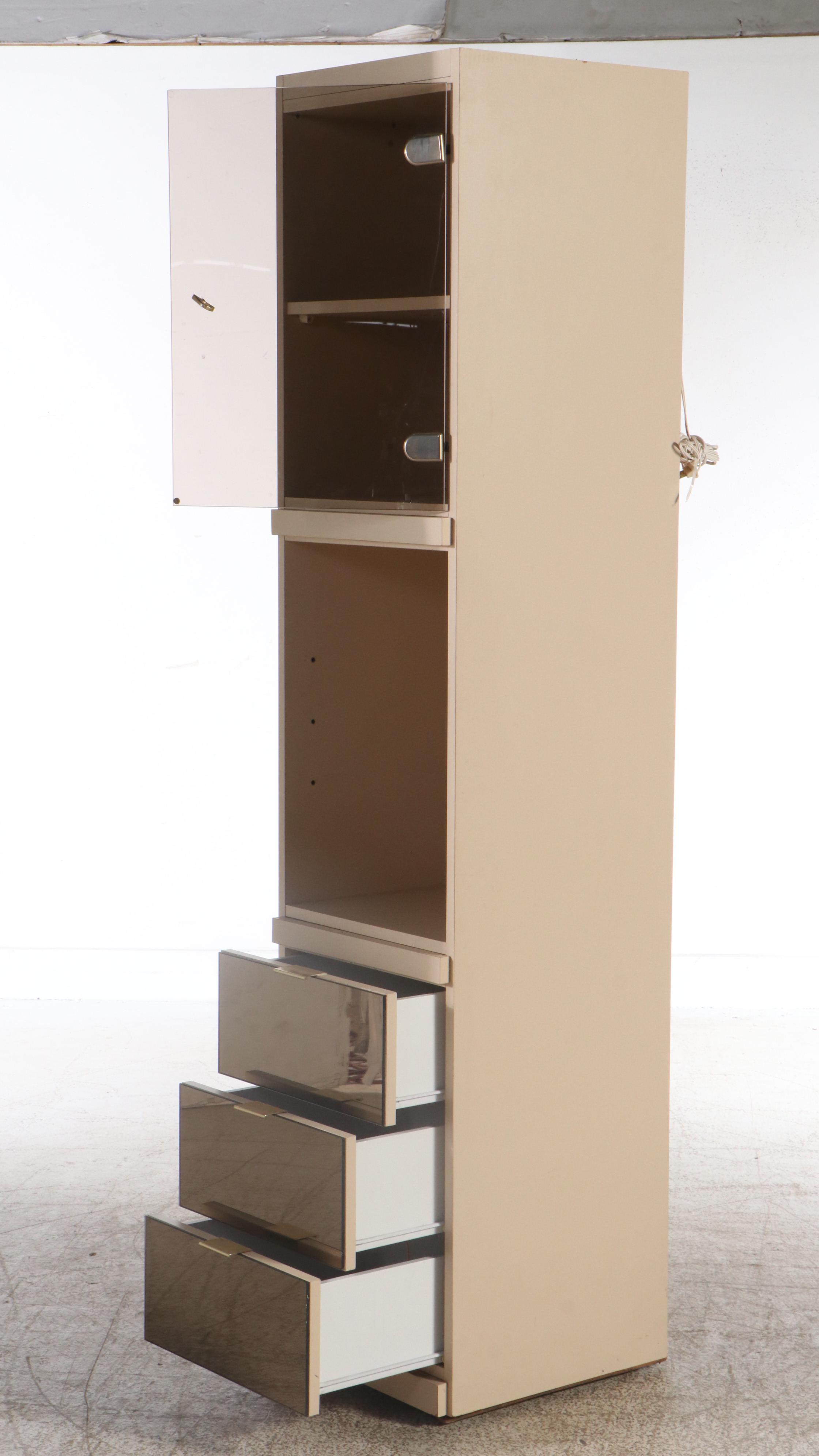 Pair of Postmodernist Smoked Mirrored Glass and Laminate Cabinets, Late 20th C.