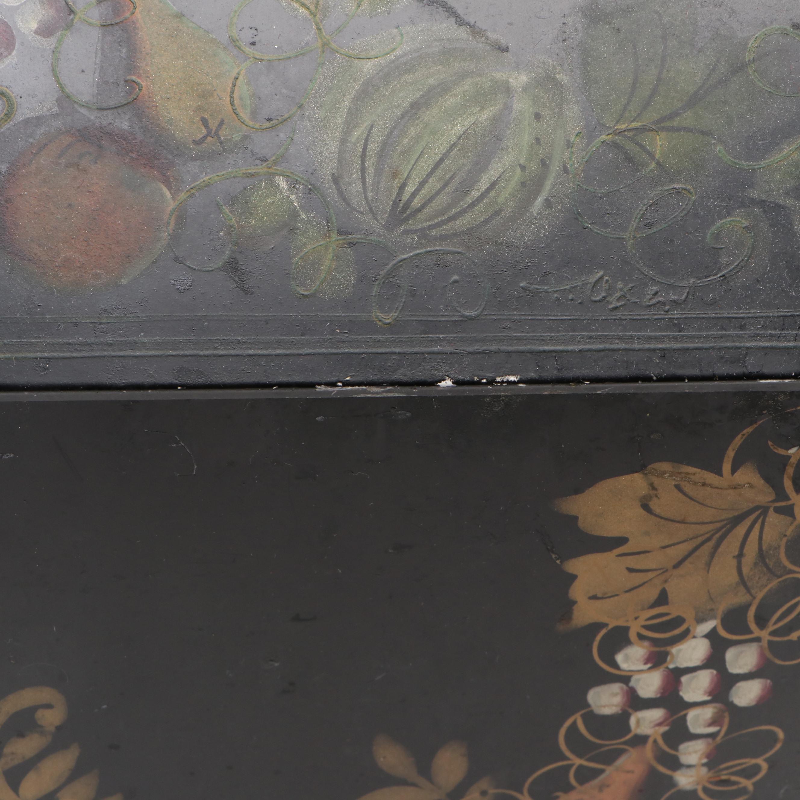 Hand-Painted Metal Tea Box with Glass Front Biscuit Container