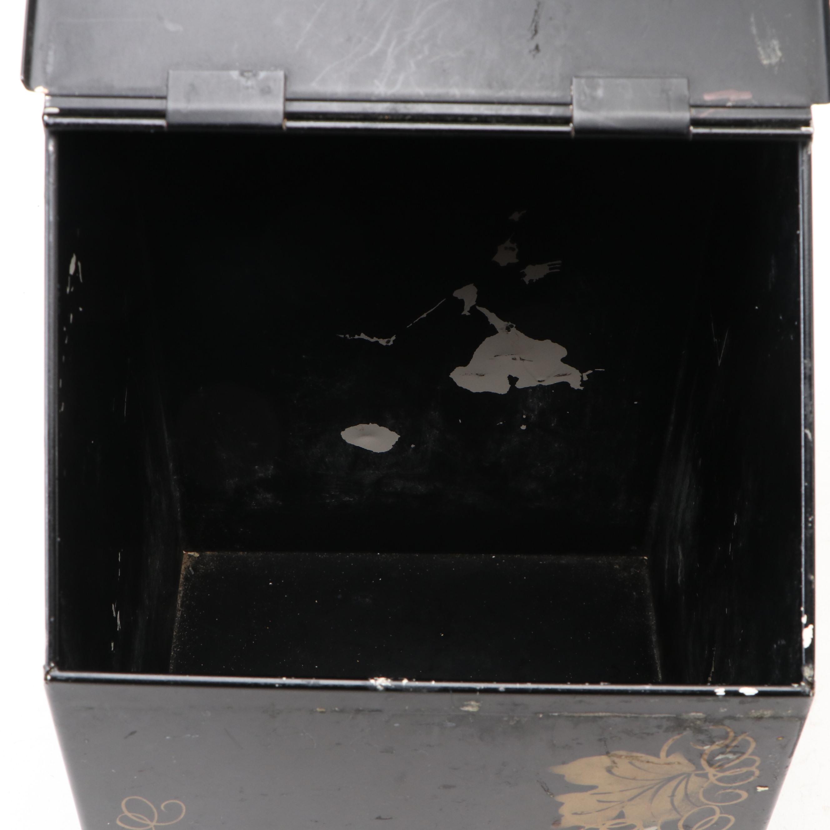 Hand-Painted Metal Tea Box with Glass Front Biscuit Container