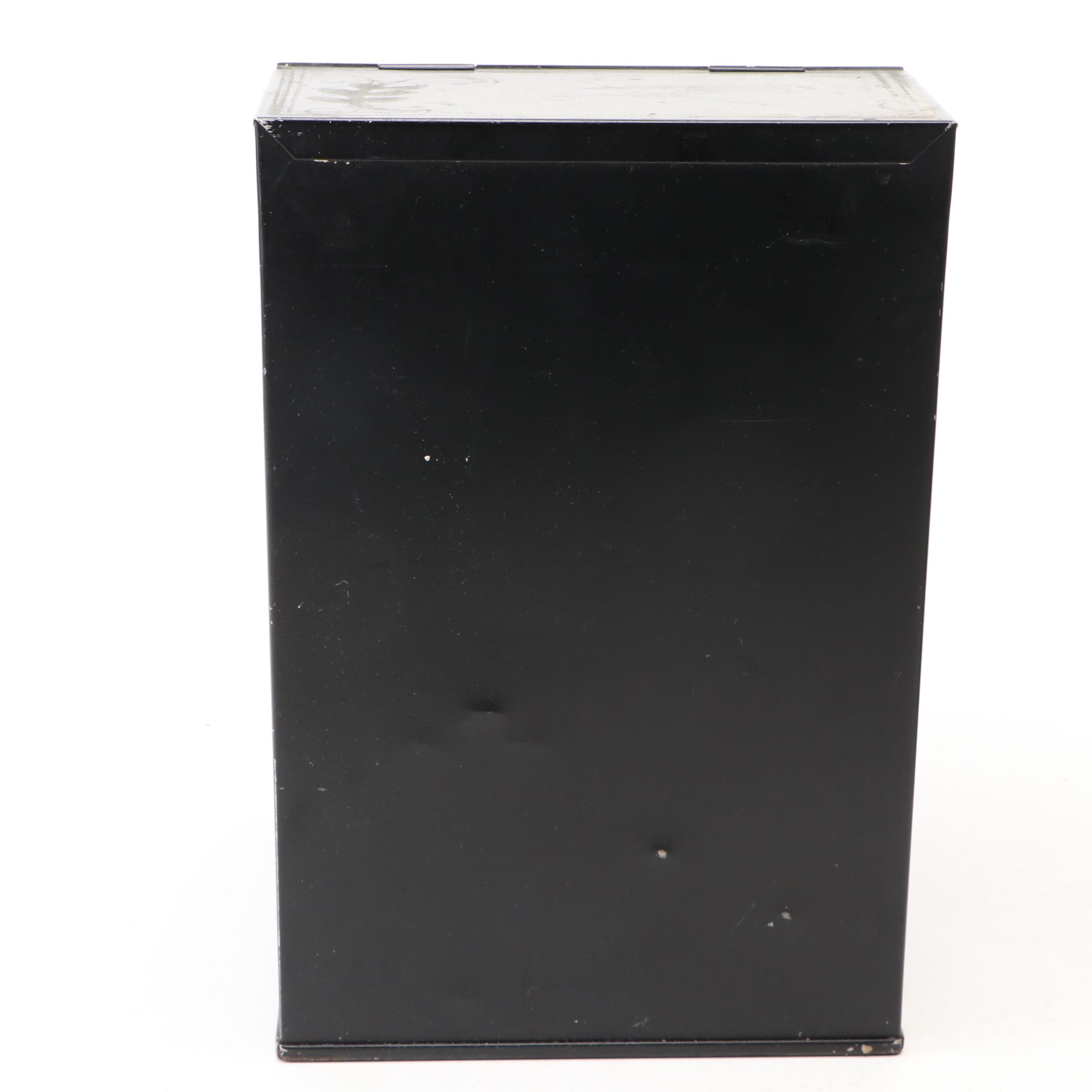 Hand-Painted Metal Tea Box with Glass Front Biscuit Container