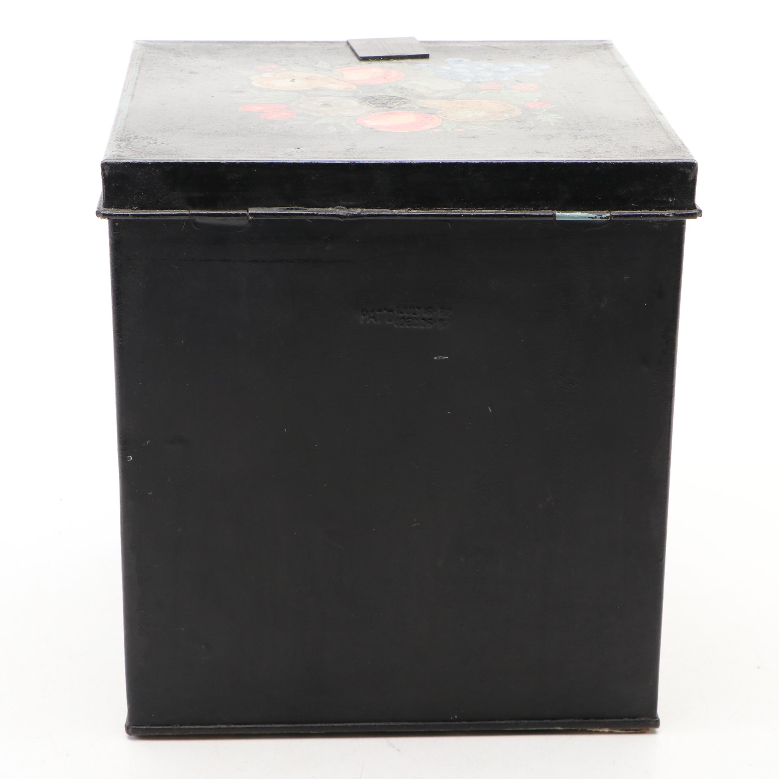 Hand-Painted Metal Tea Box with Glass Front Biscuit Container