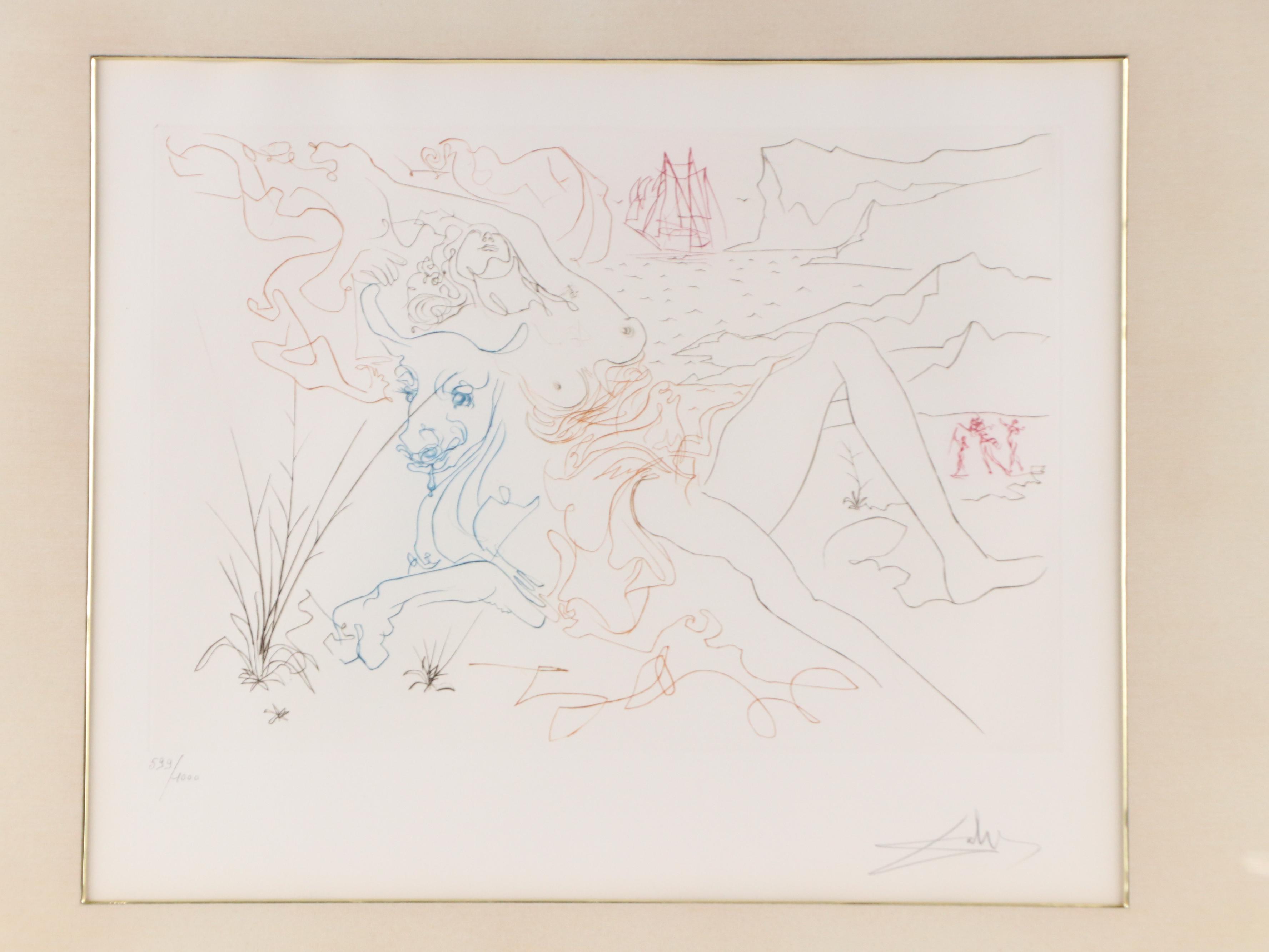 Salvador Dalí Color Etching "Europa and the Bull"