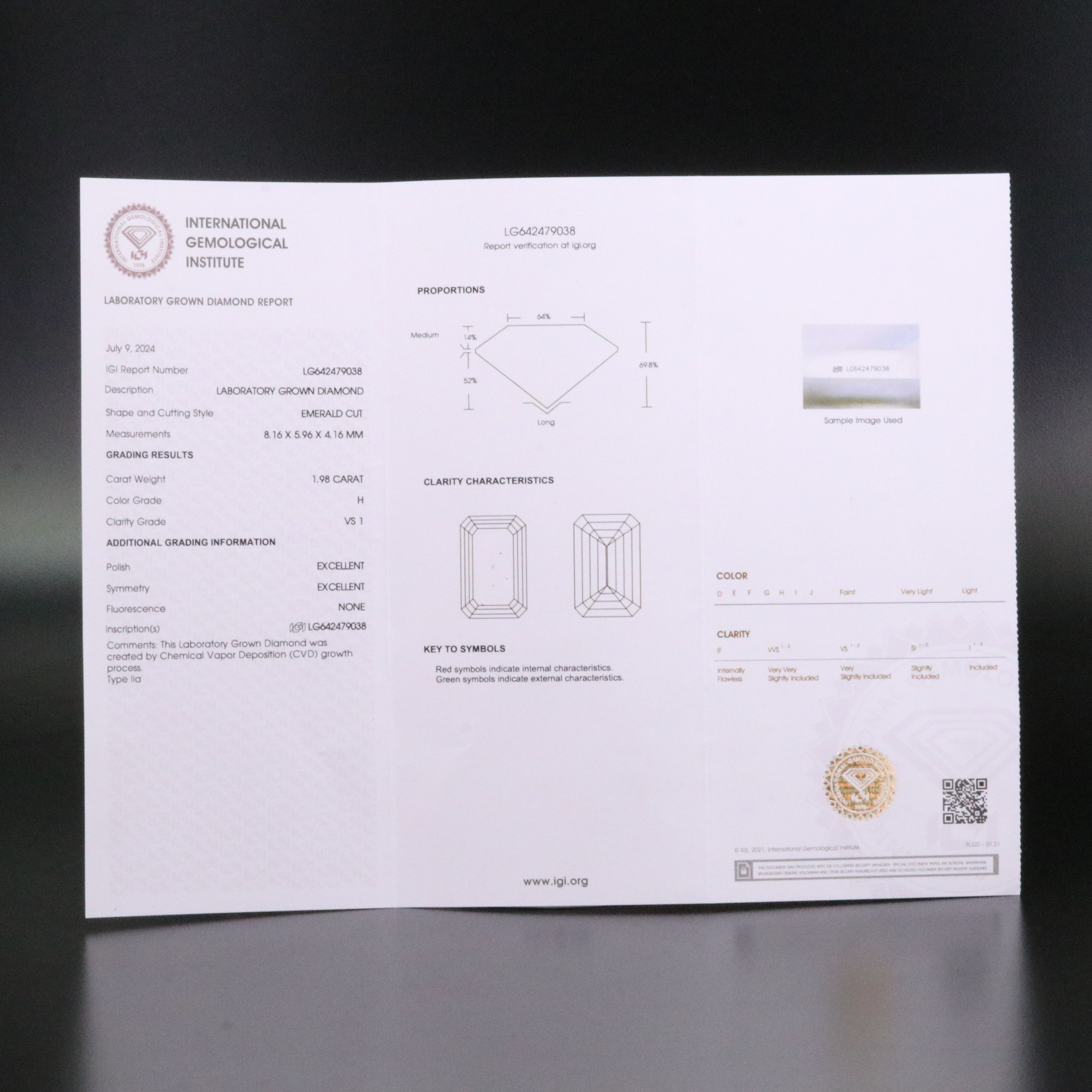 Loose 1.98 CT Lab Grown Diamond with IGI Report