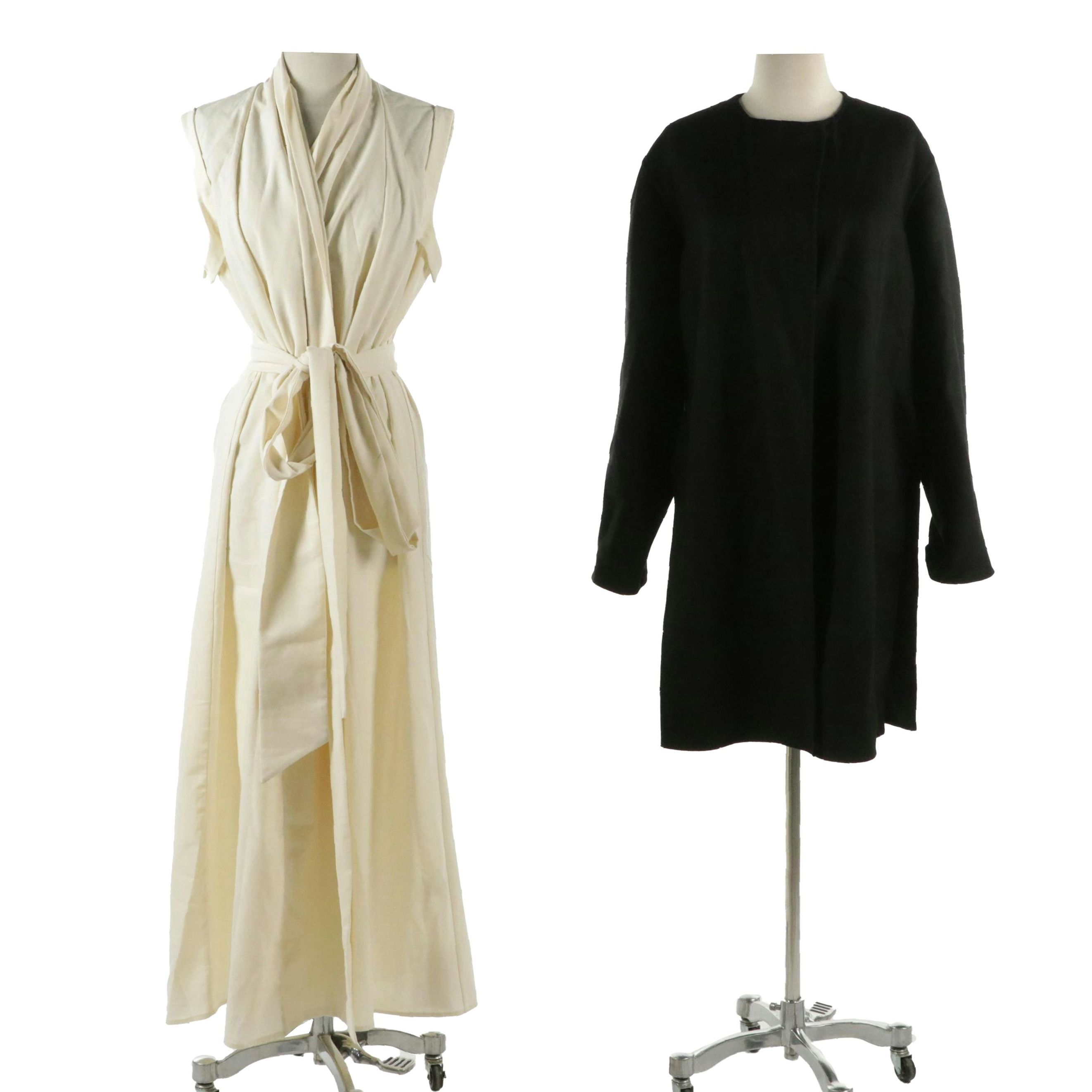 Jil Sander Cashmere Single-Button Coat, Commense Draped Floor Length Jacket