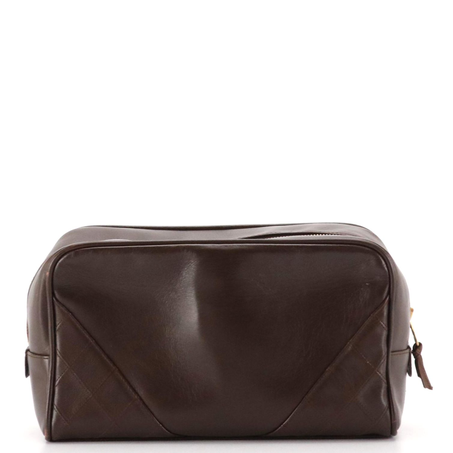Chanel Zip-Around Vanity Case in Chocolate Brown Calfskin with Quilted Accents