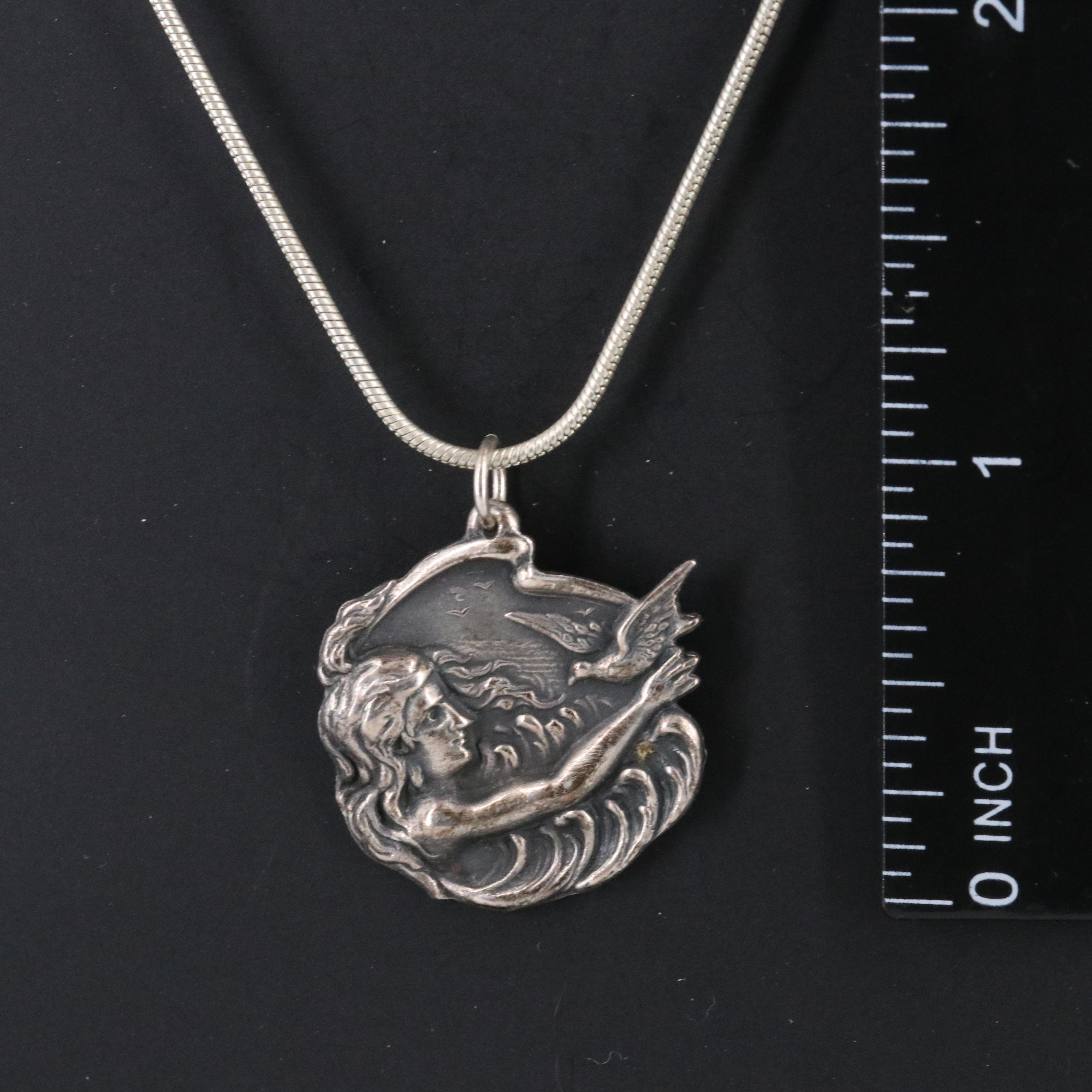 Art Nouveau Sterling Necklace and Brooch with Watch Hook