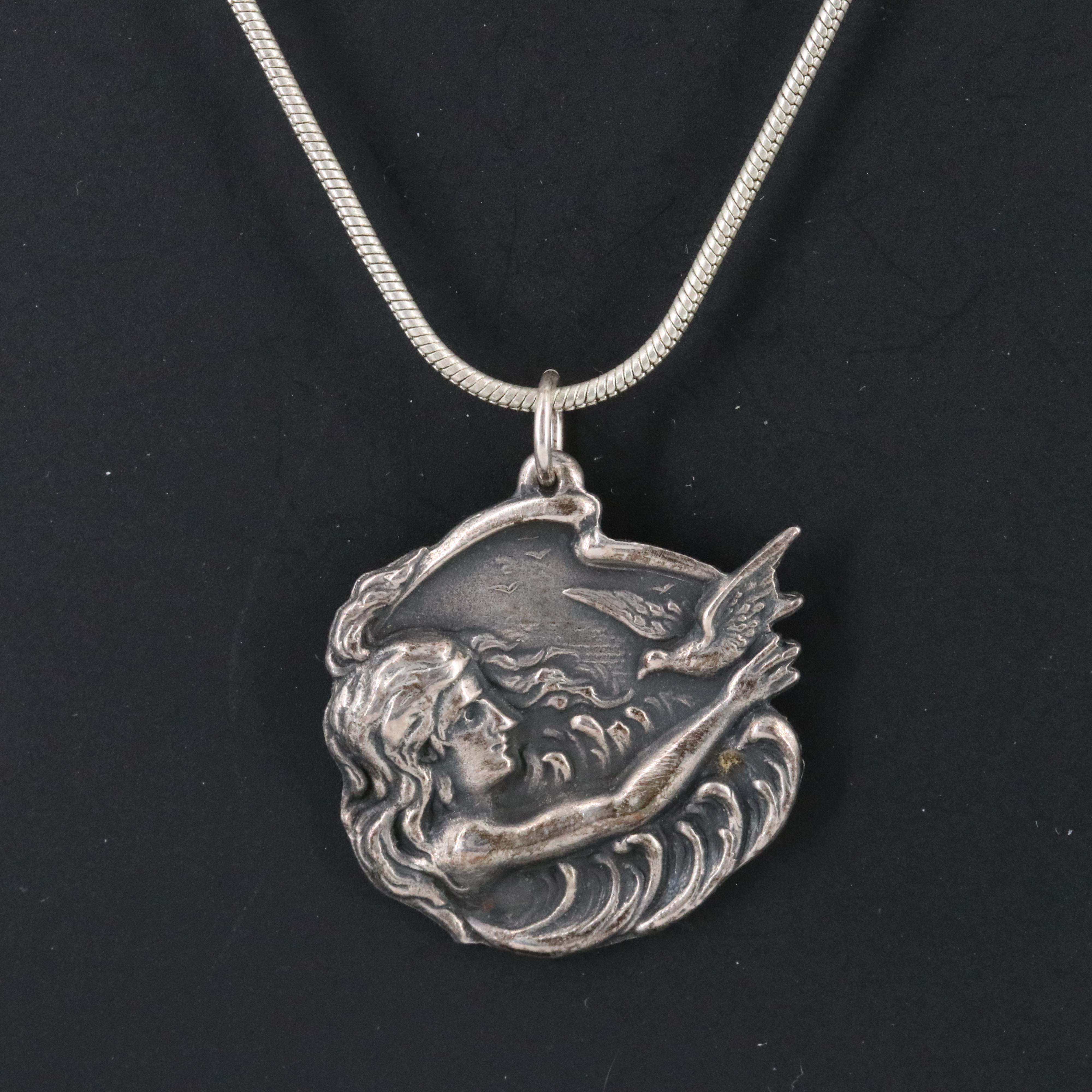 Art Nouveau Sterling Necklace and Brooch with Watch Hook