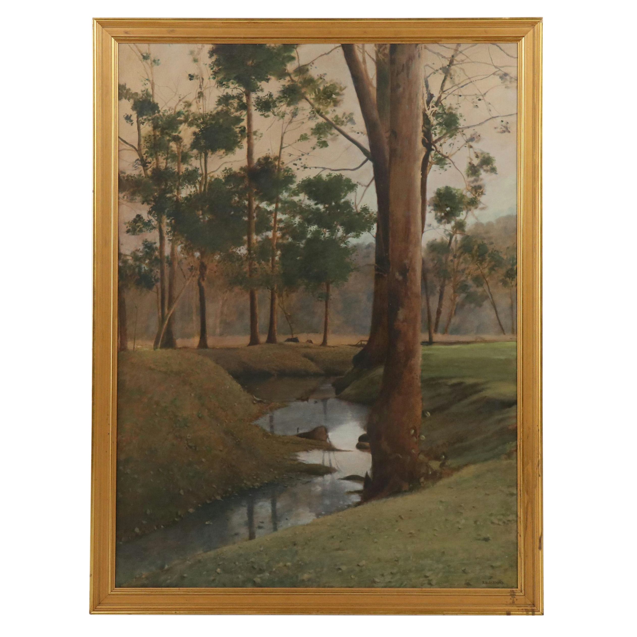 Ronald Eastbourne Renmark Landscape Oil Painting of Forest Steam, 20th Century