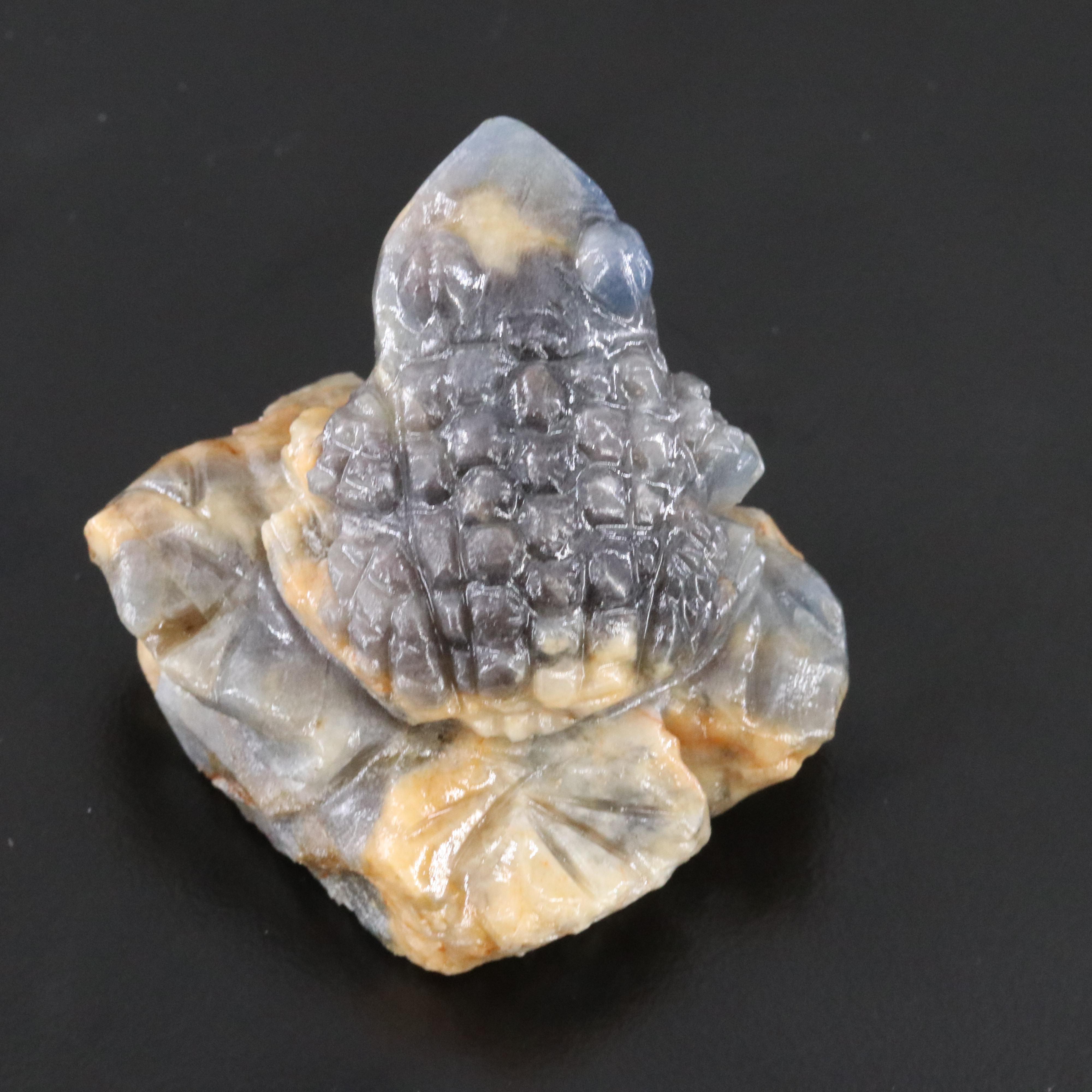 Sapphire Frog on Leaf Figurine