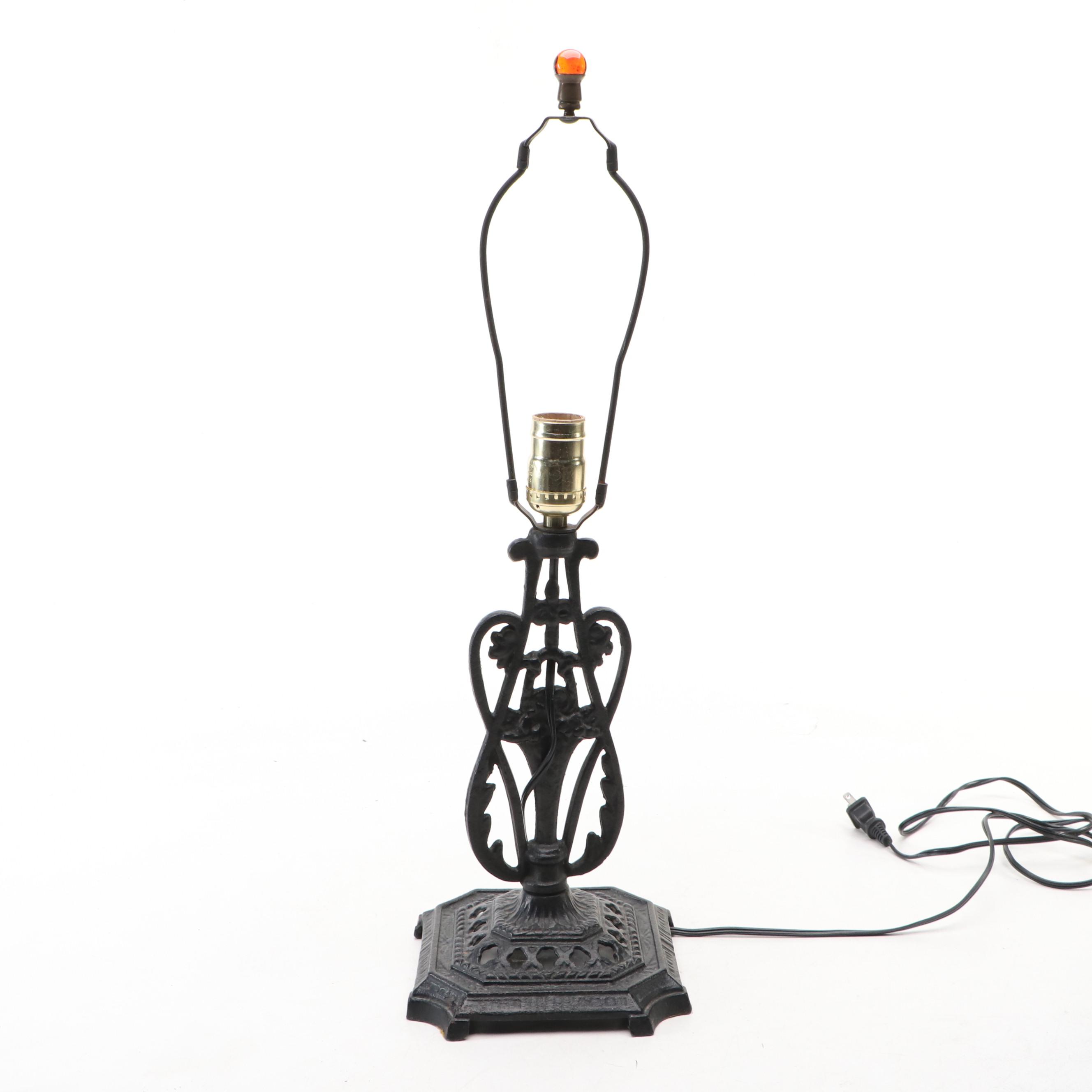 Architectural Element Cast Iron Table Lamp with Punched Metal Shade