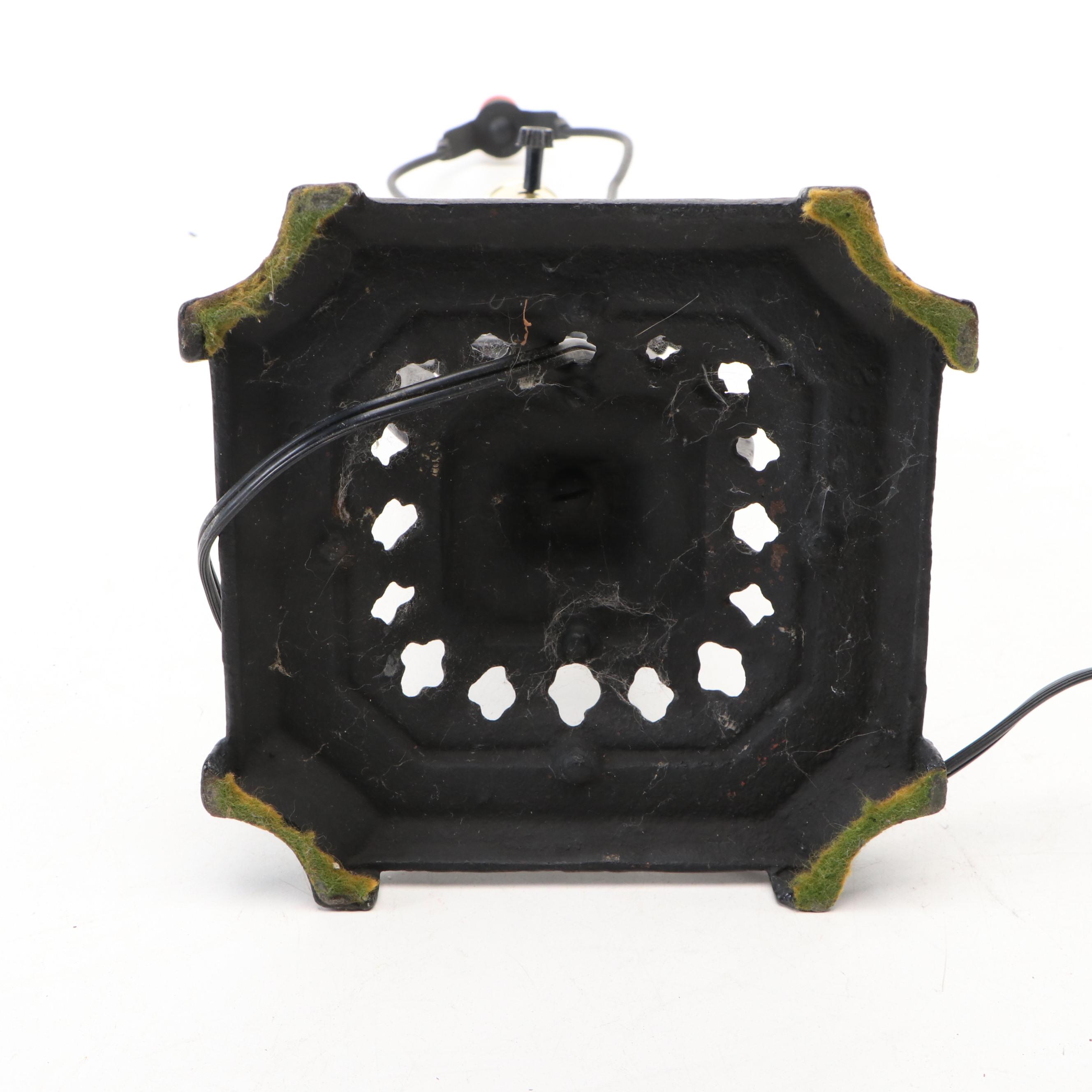 Architectural Element Cast Iron Table Lamp with Punched Metal Shade