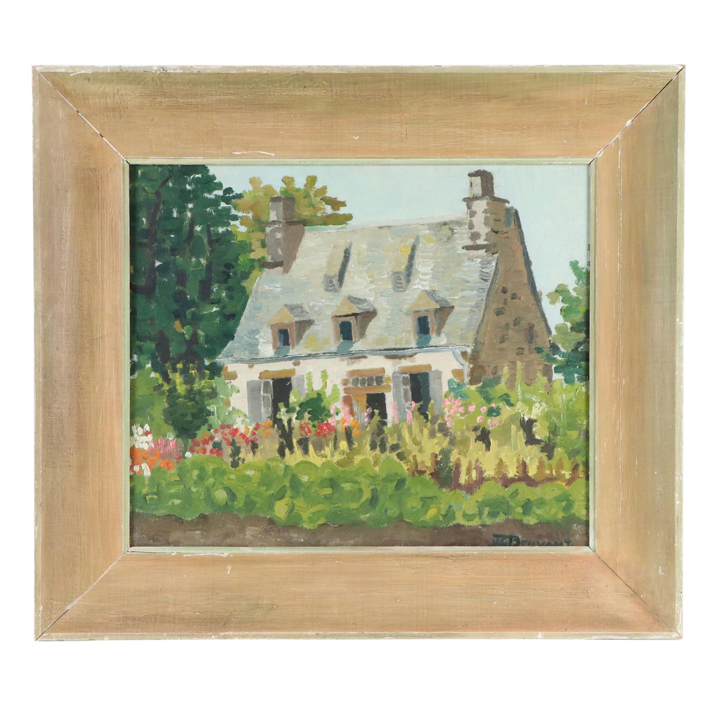 J. C. Bruyant Farmhouse Oil Painting, Circa 1940