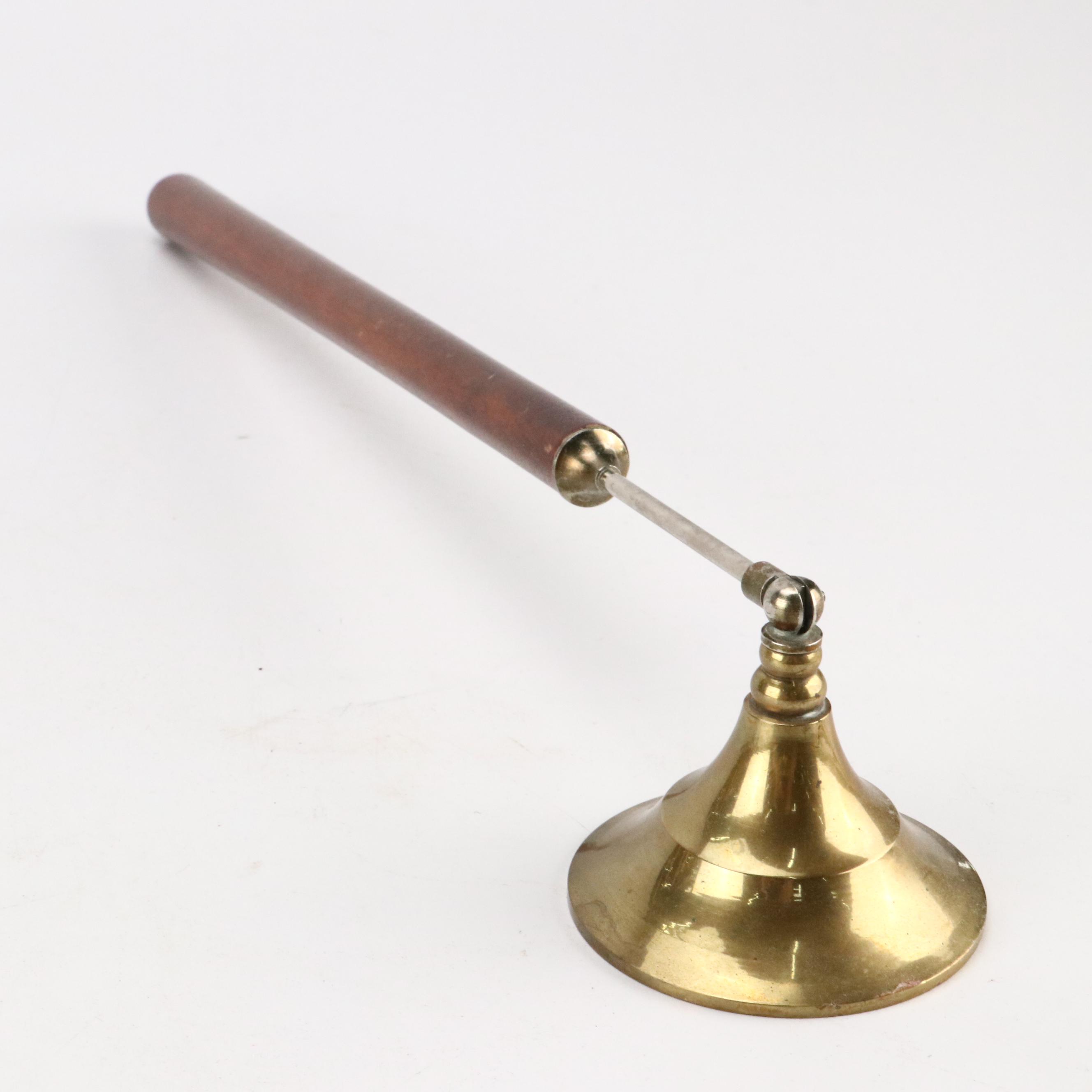 Brass Candlesticks with Wood Handled Candle Snuffer and More