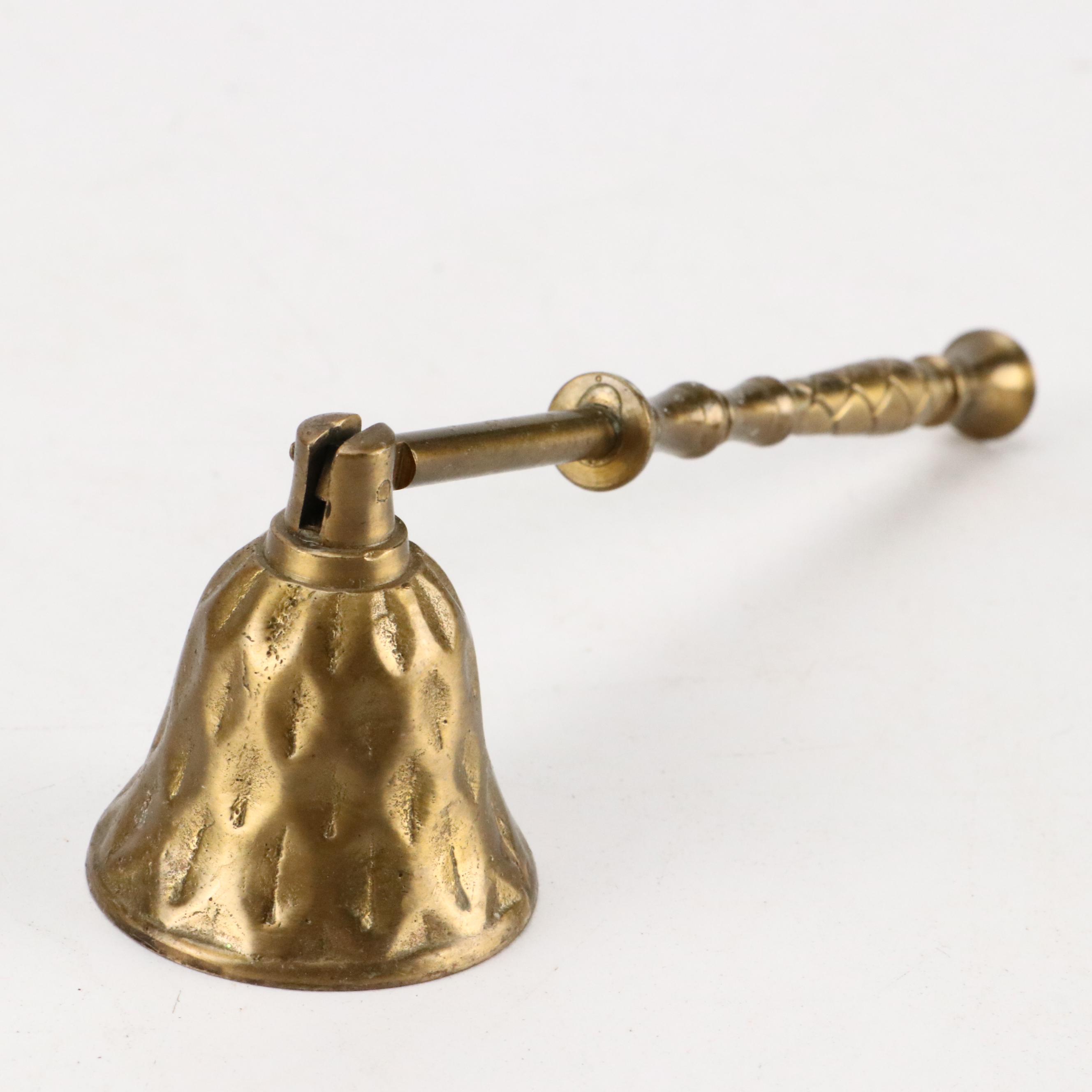 Brass Candlesticks with Wood Handled Candle Snuffer and More