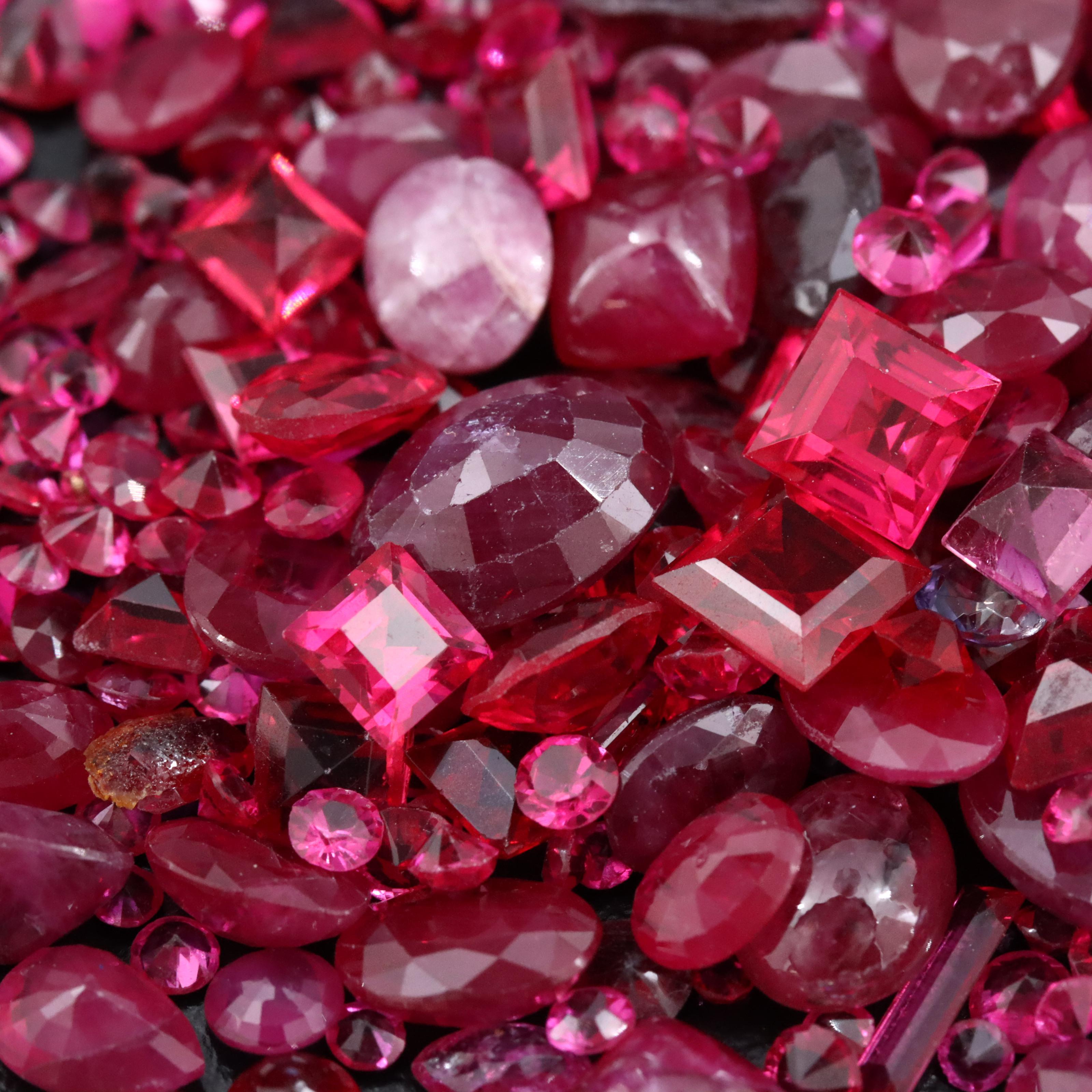 Loose 112.46 CTW Rubies, Lab Grown Rubies and Glass Selection