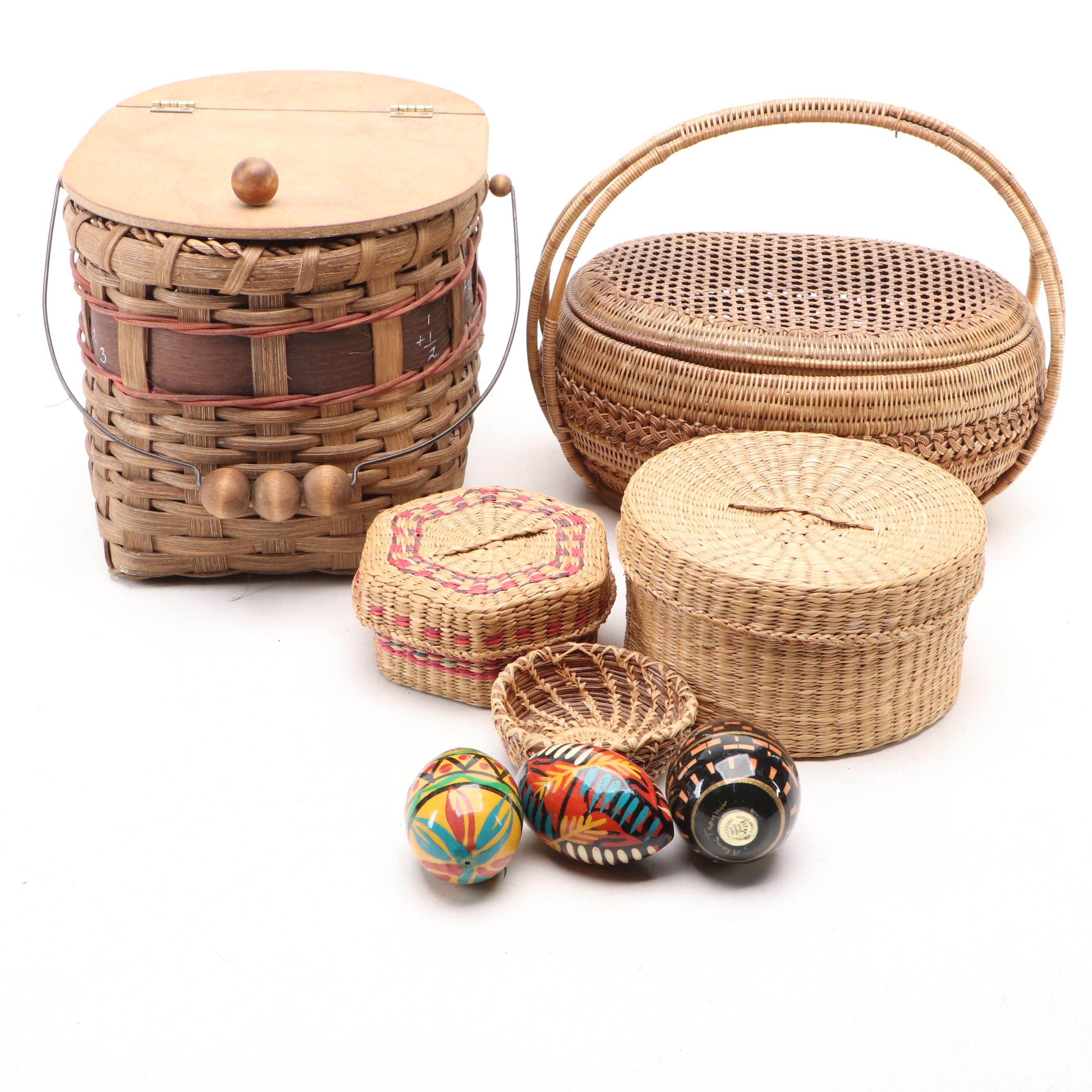 Hand-Painted Wood Eggs, Pine Needle, Seagrass and Bamboo Baskets, More